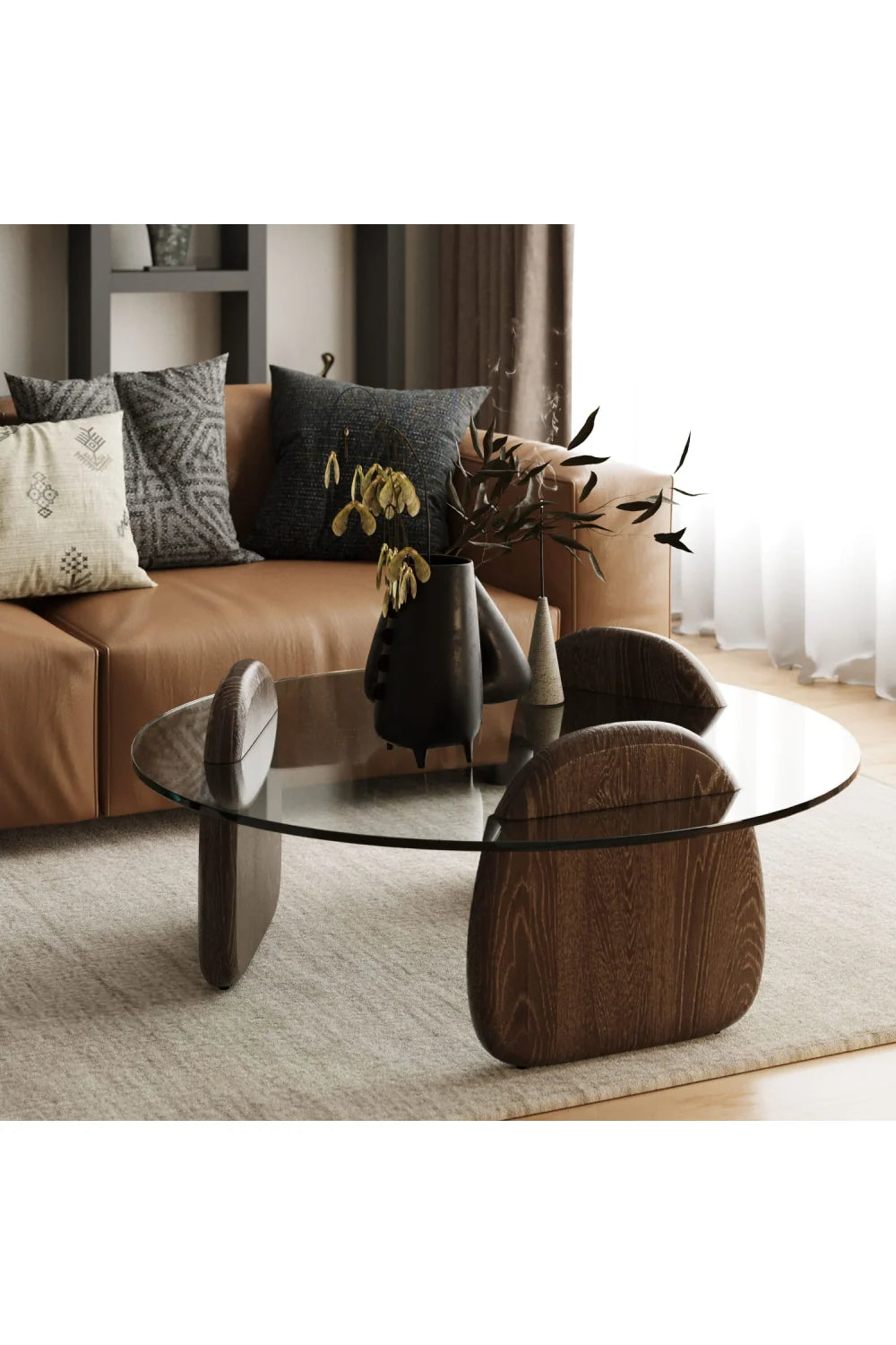 Luxury Round Glass Coffee Table Modern Italian Style for Villa