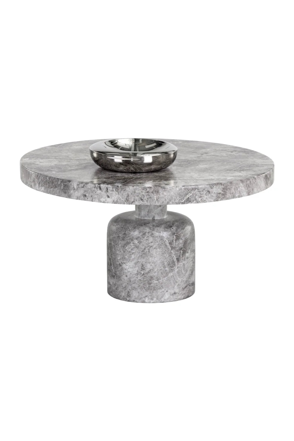 Luxury Round Gray Marble Finish Coffee Table Modern Italian Style for Villa