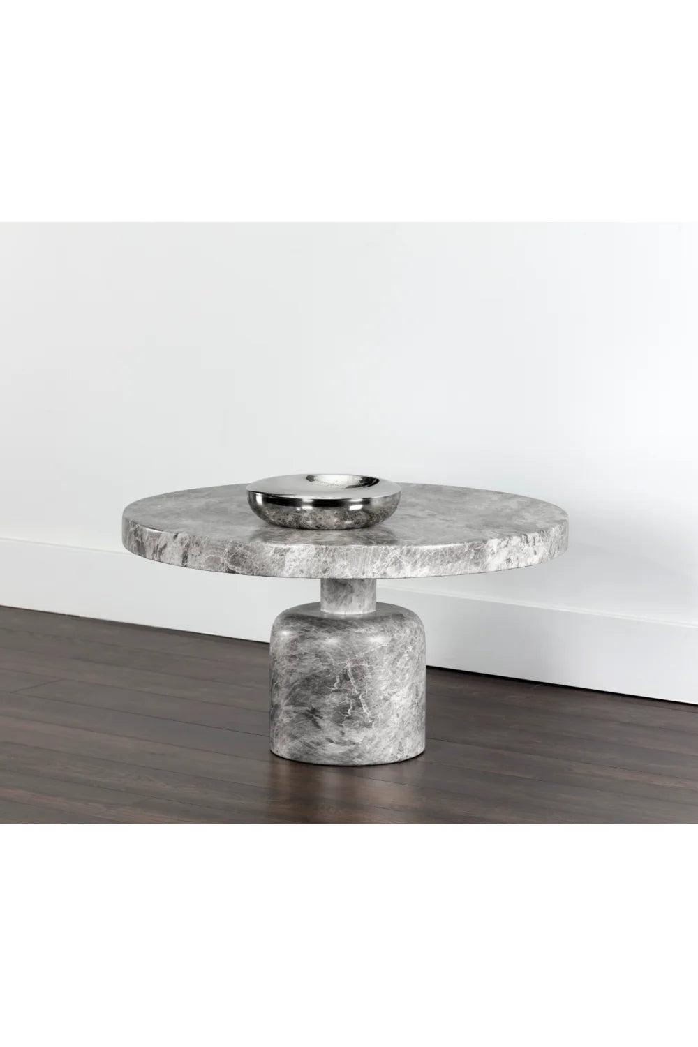 Luxury Round Gray Marble Finish Coffee Table Modern Italian Style for Villa
