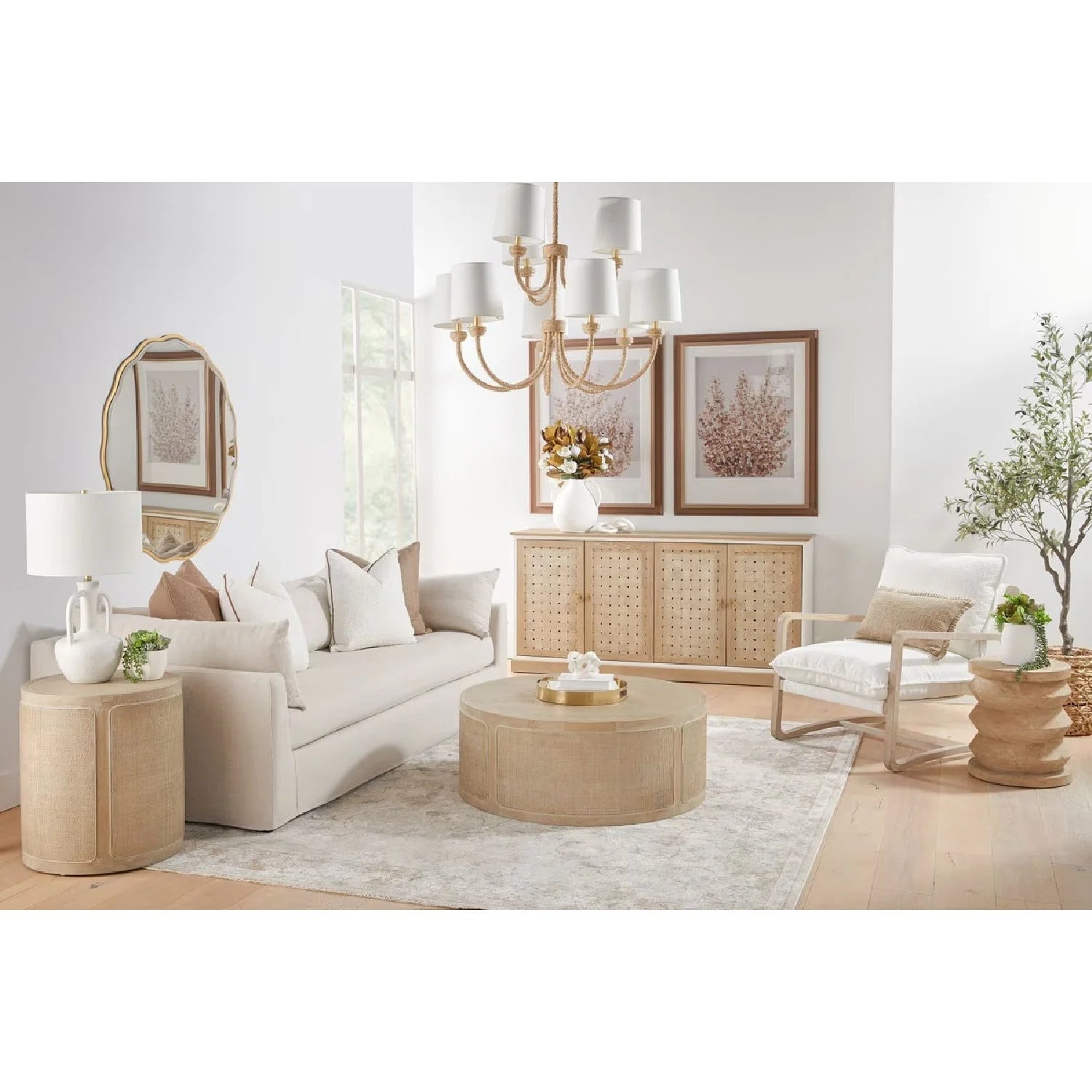 Luxury Round Gray Oak Coffee Table Modern Italian Style for Villa