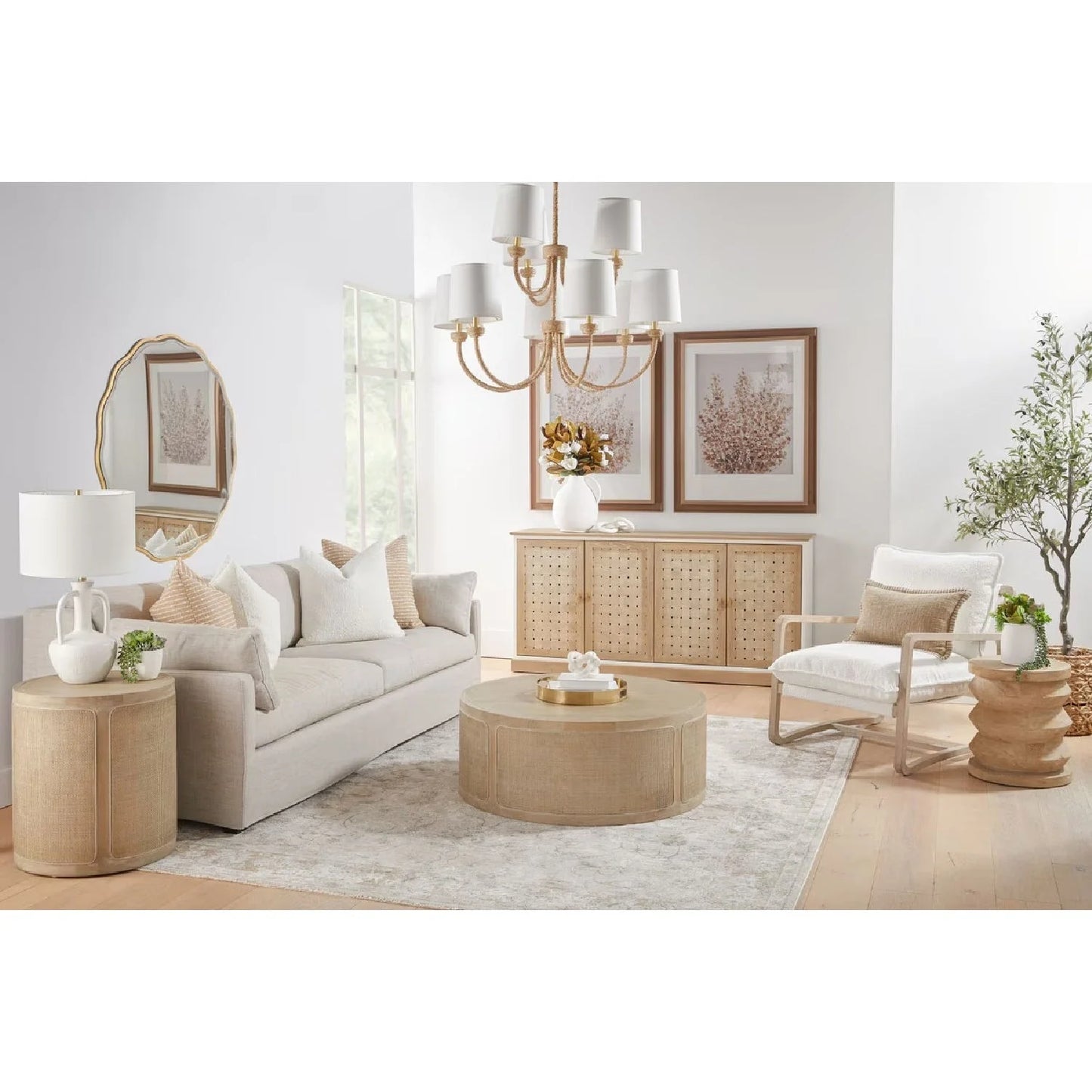 Luxury Round Gray Oak Coffee Table Modern Italian Style for Villa