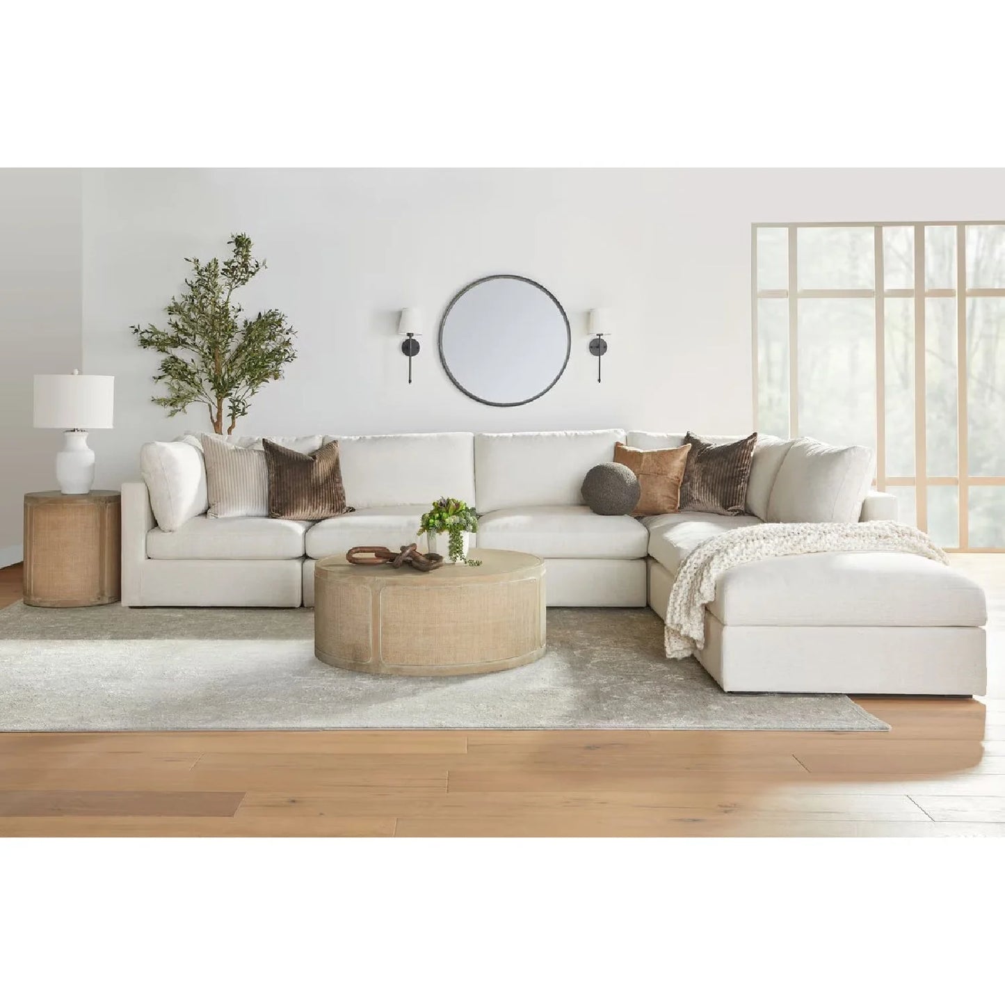 Luxury Round Gray Oak Coffee Table Modern Italian Style for Villa