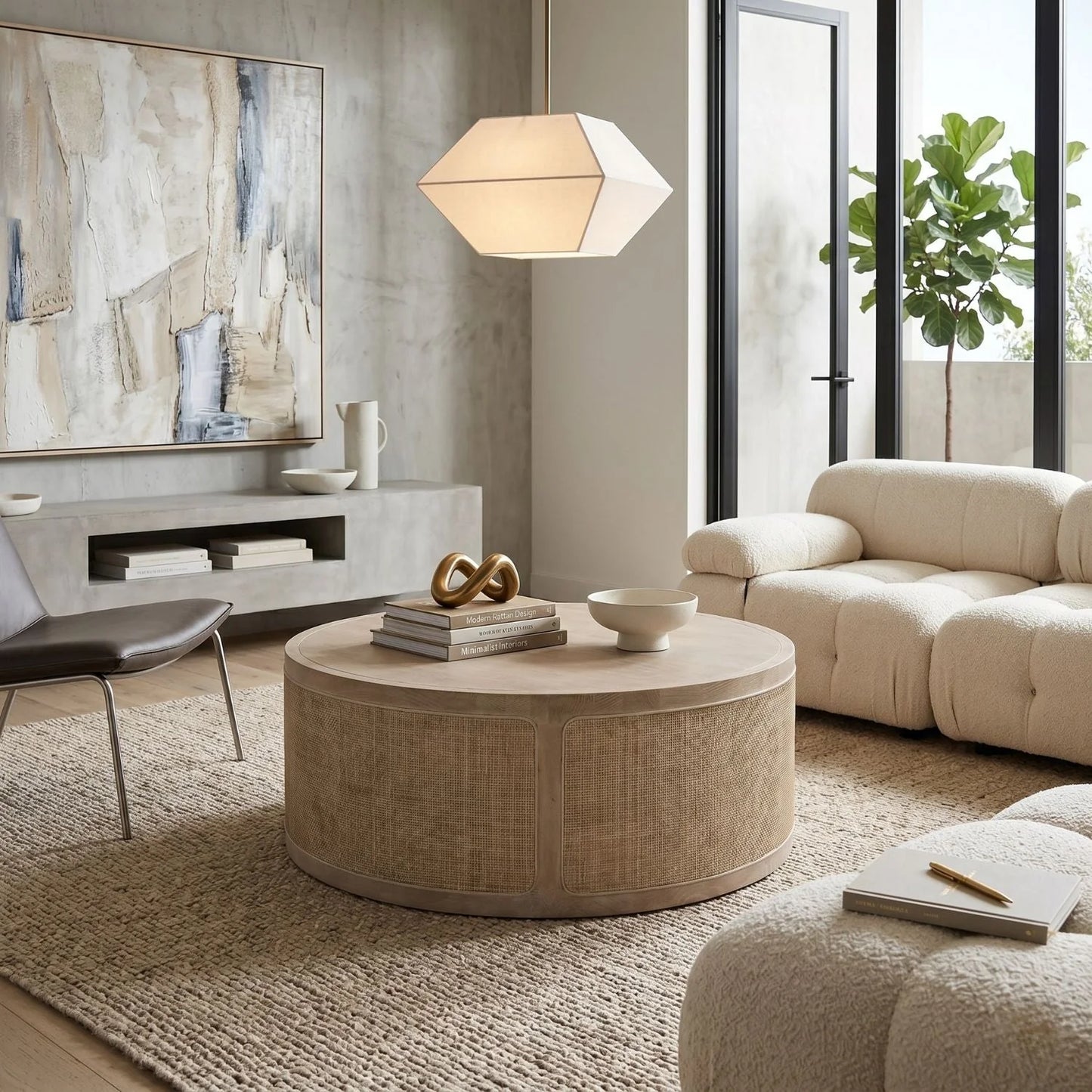 Luxury Round Gray Oak Coffee Table Modern Italian Style for Villa