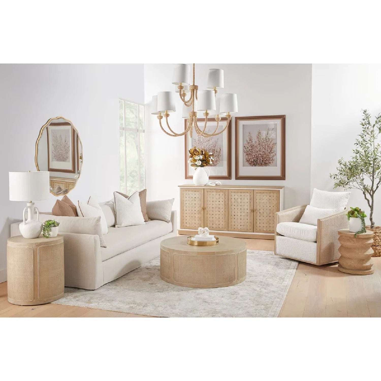Luxury Round Gray Oak Coffee Table Modern Italian Style for Villa