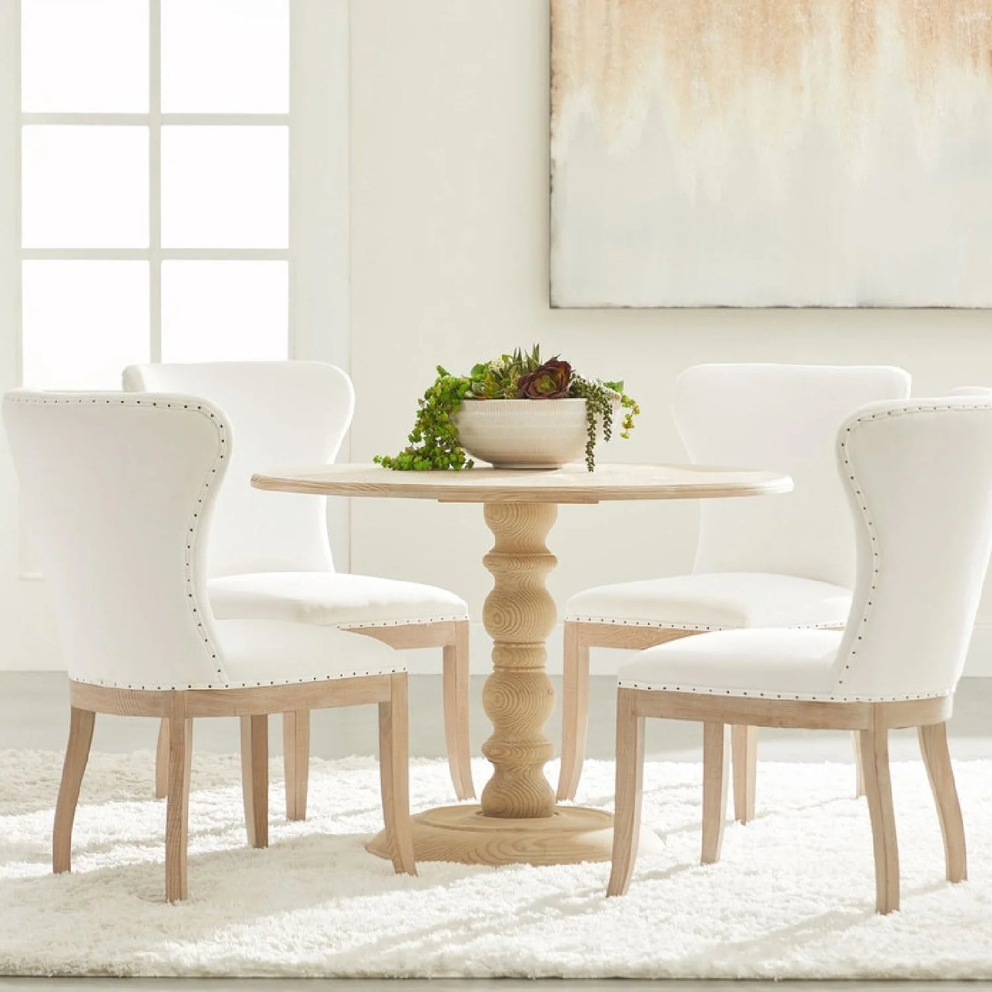 Luxury Round Gray Pine Dining Table Modern Italian Style for Villa