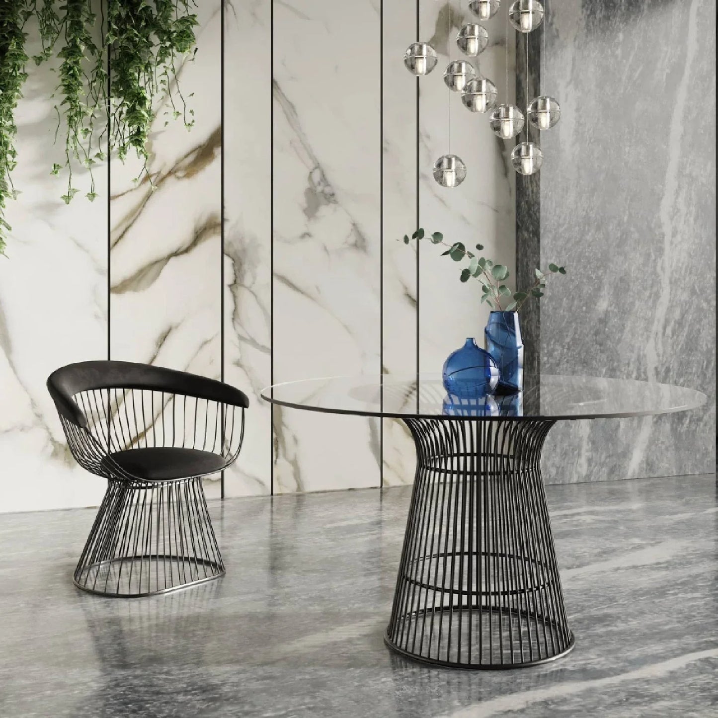 Luxury Round Grey Glass Dining Table Modern Italian Style for Villa