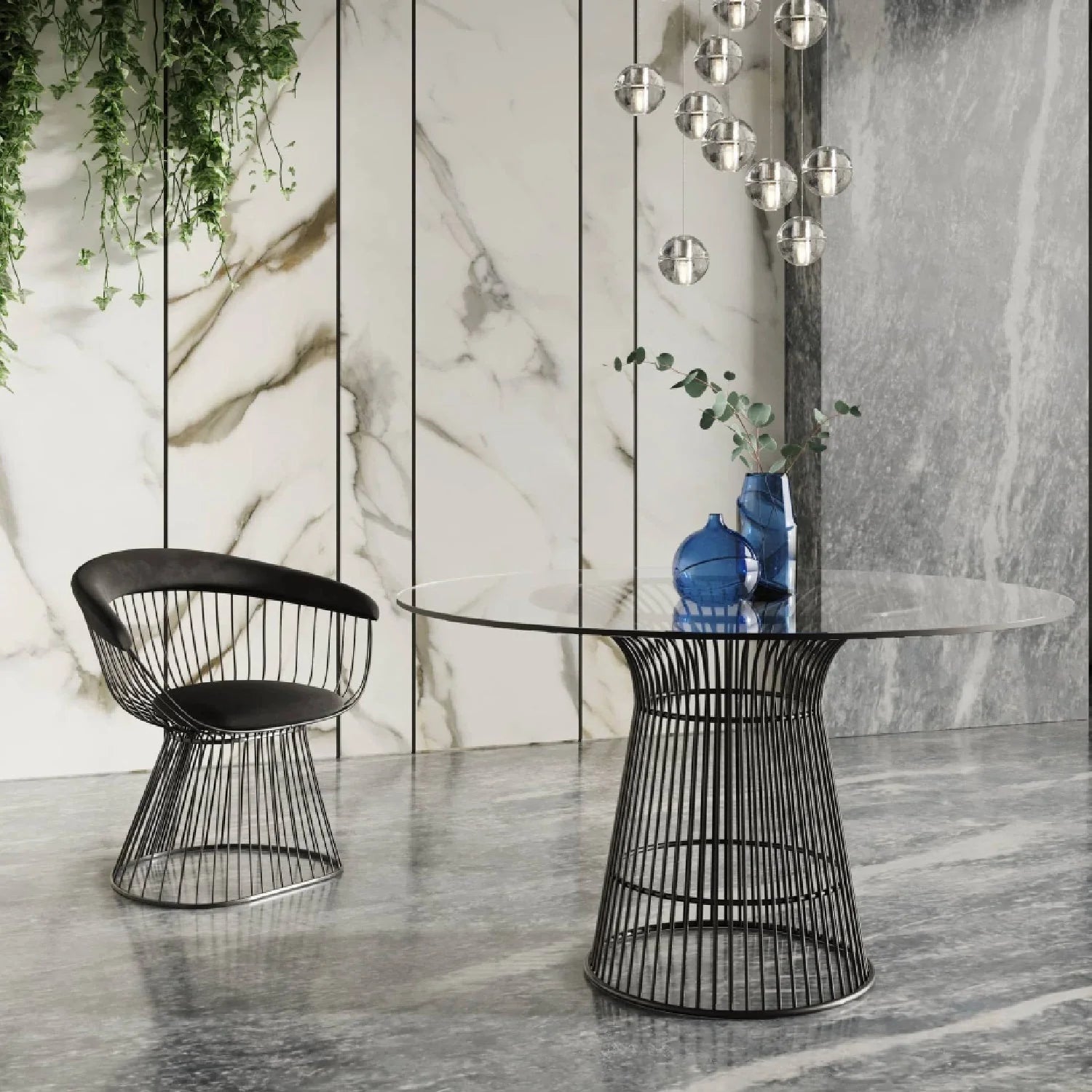 Luxury Round Grey Glass Dining Table Modern Italian Style for Villa