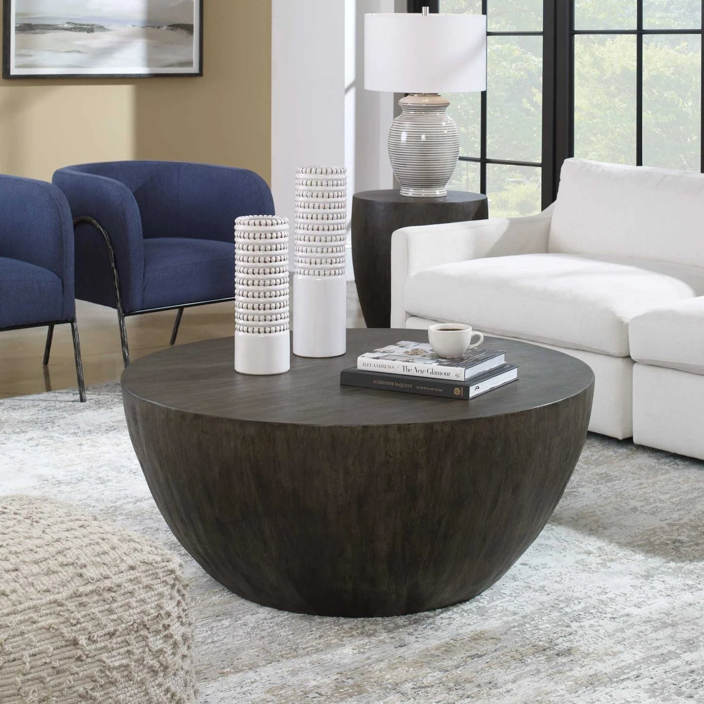 Luxury Round Mango Wood Coffee Table Modern Italian Style for Villa