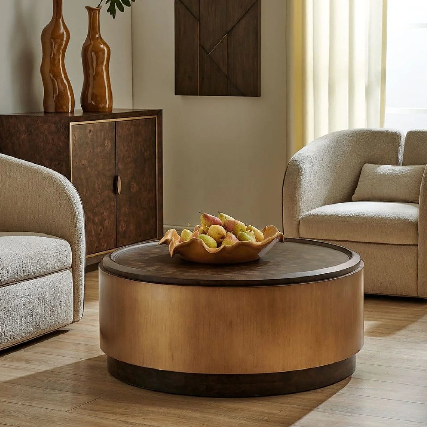Luxury Round Mappa Burl Coffee Table Modern Italian Style for Villa