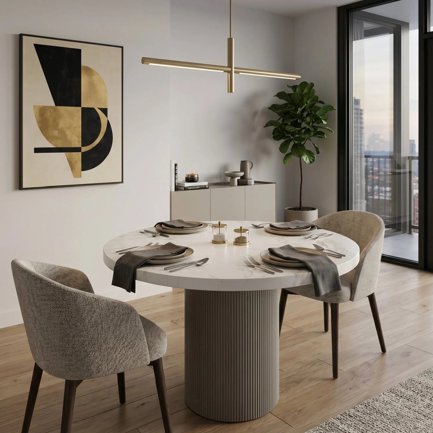 Luxury Round Marble-Look Dining Table Modern Italian Style for Villa