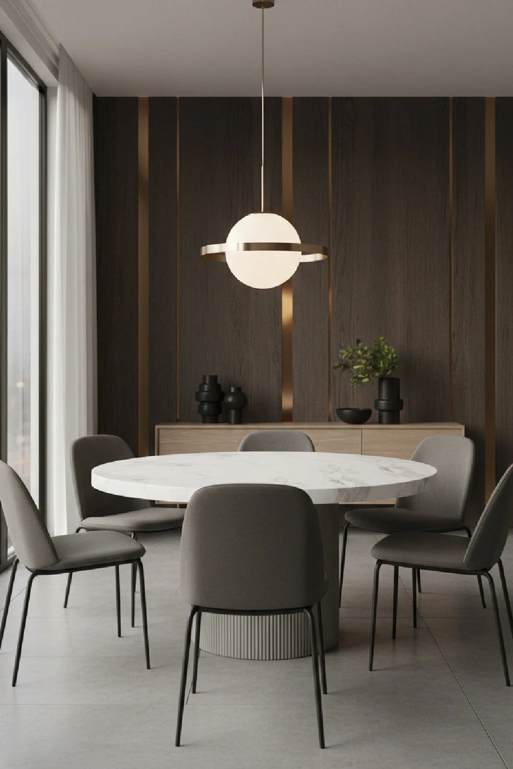 Luxury Round Marble-Look Dining Table Modern Italian Style for Villa
