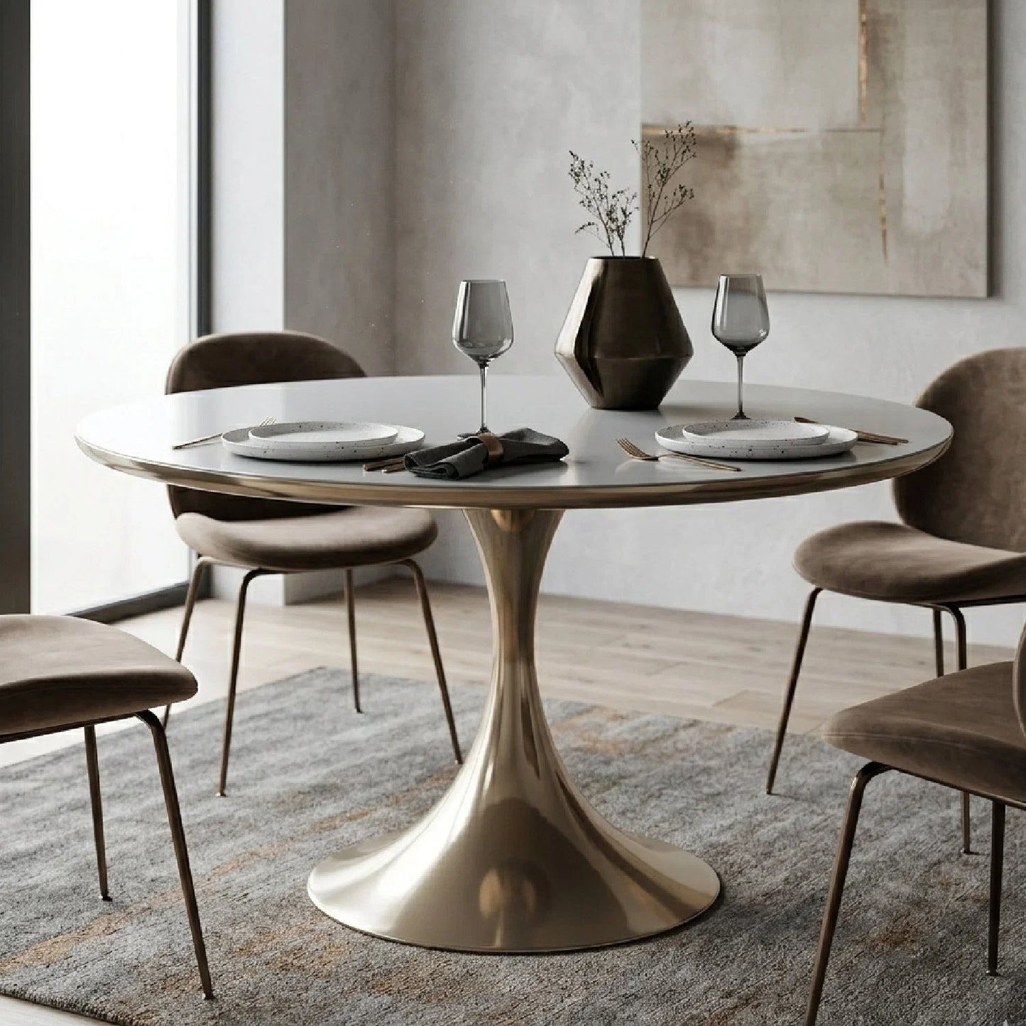 Luxury Round Mirror Top Dining Table Modern Italian Style for Villa