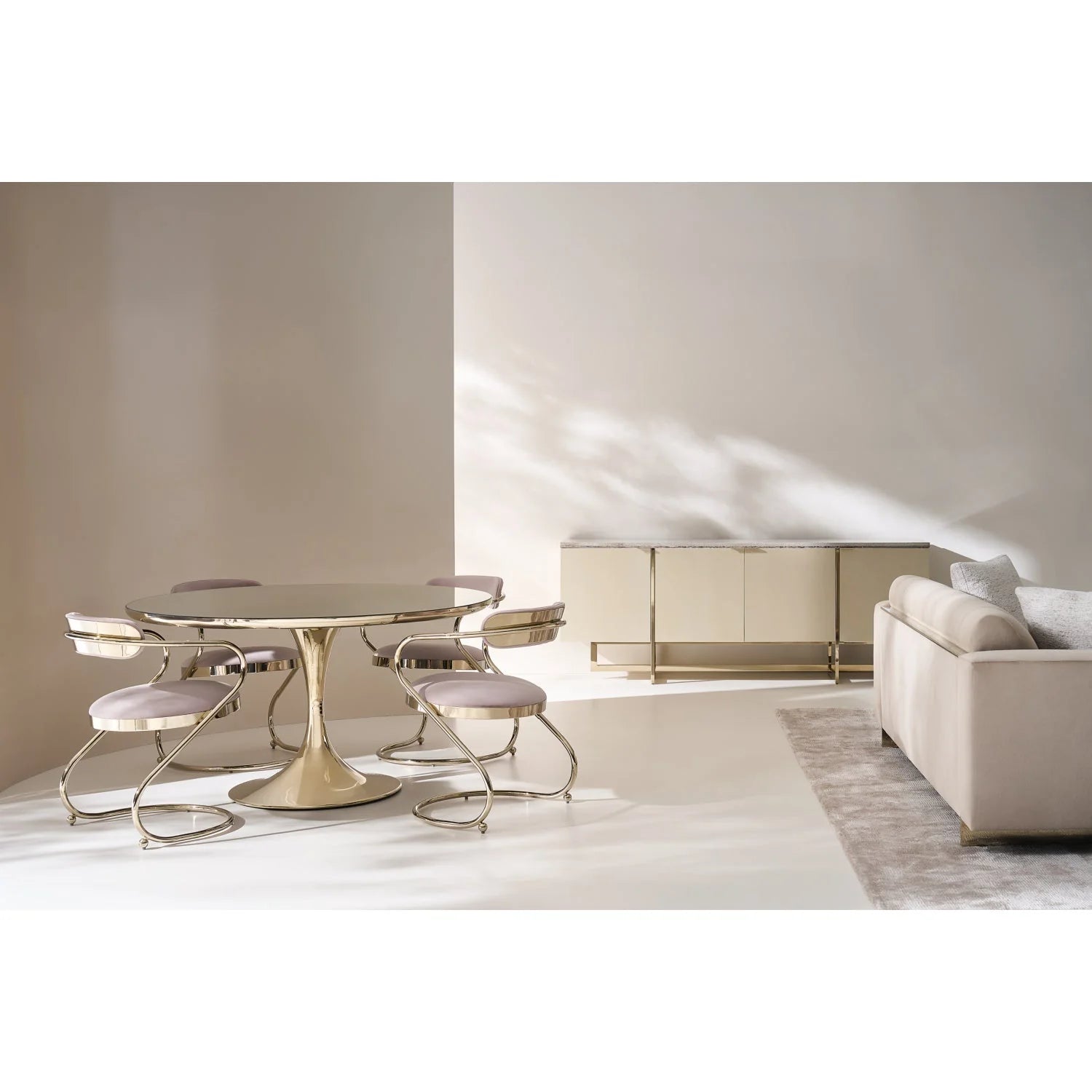 Luxury Round Mirror Top Dining Table Modern Italian Style for Villa