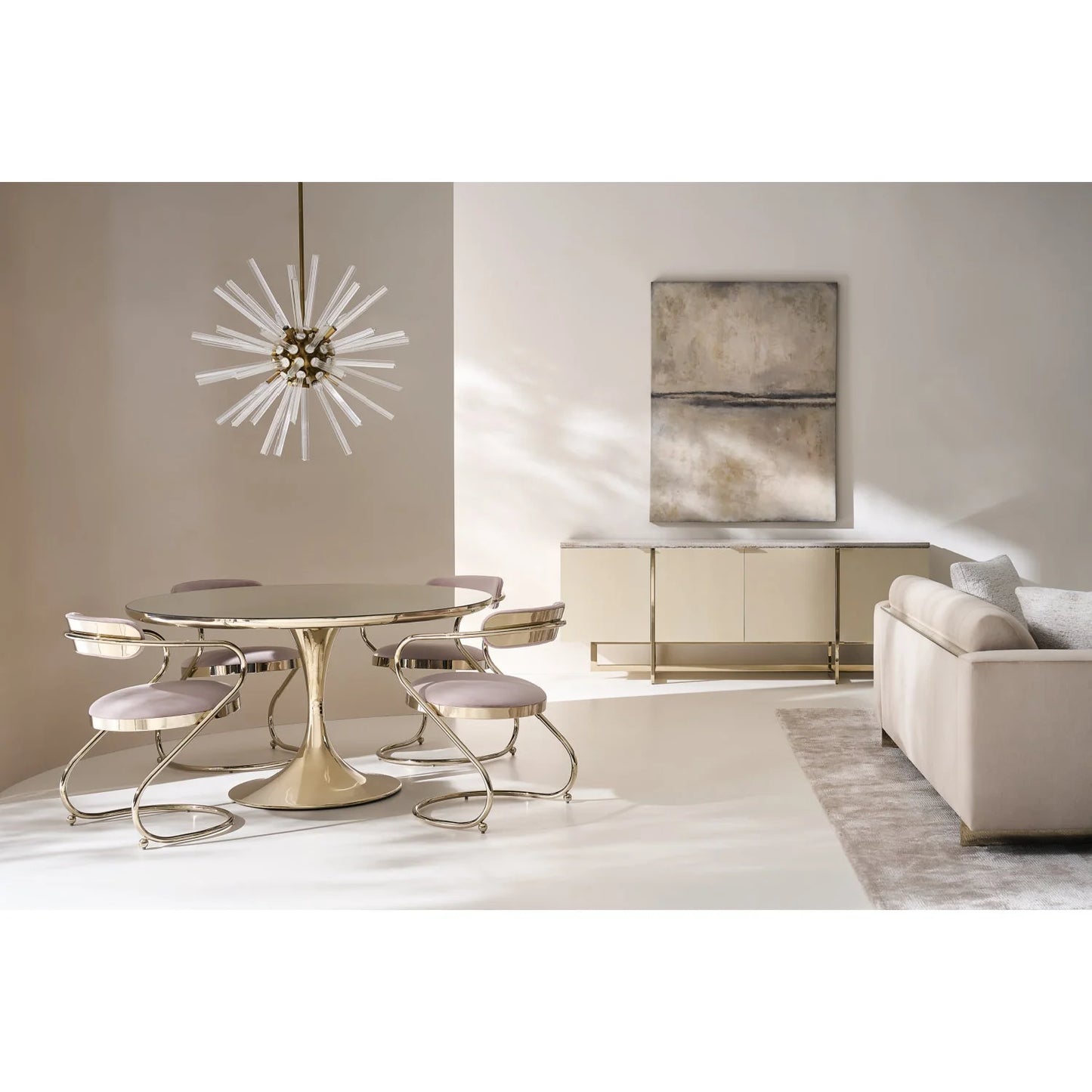 Luxury Round Mirror Top Dining Table Modern Italian Style for Villa