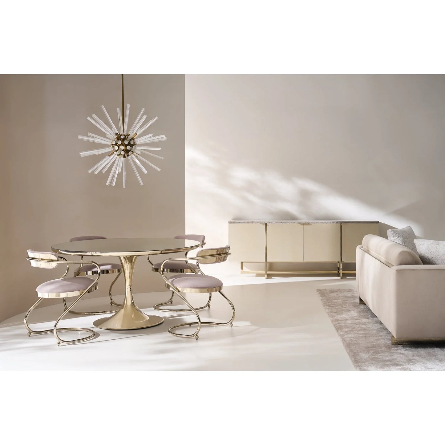 Luxury Round Mirror Top Dining Table Modern Italian Style for Villa
