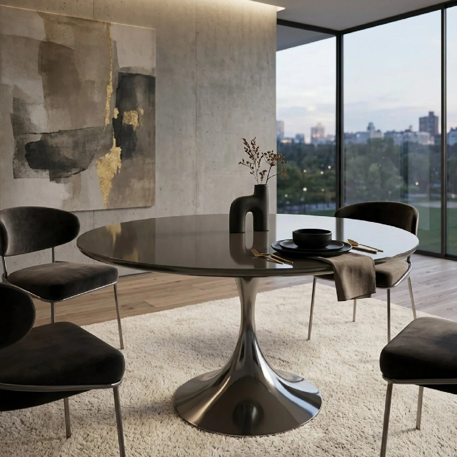 Luxury Round Mirror Top Dining Table Modern Italian Style for Villa