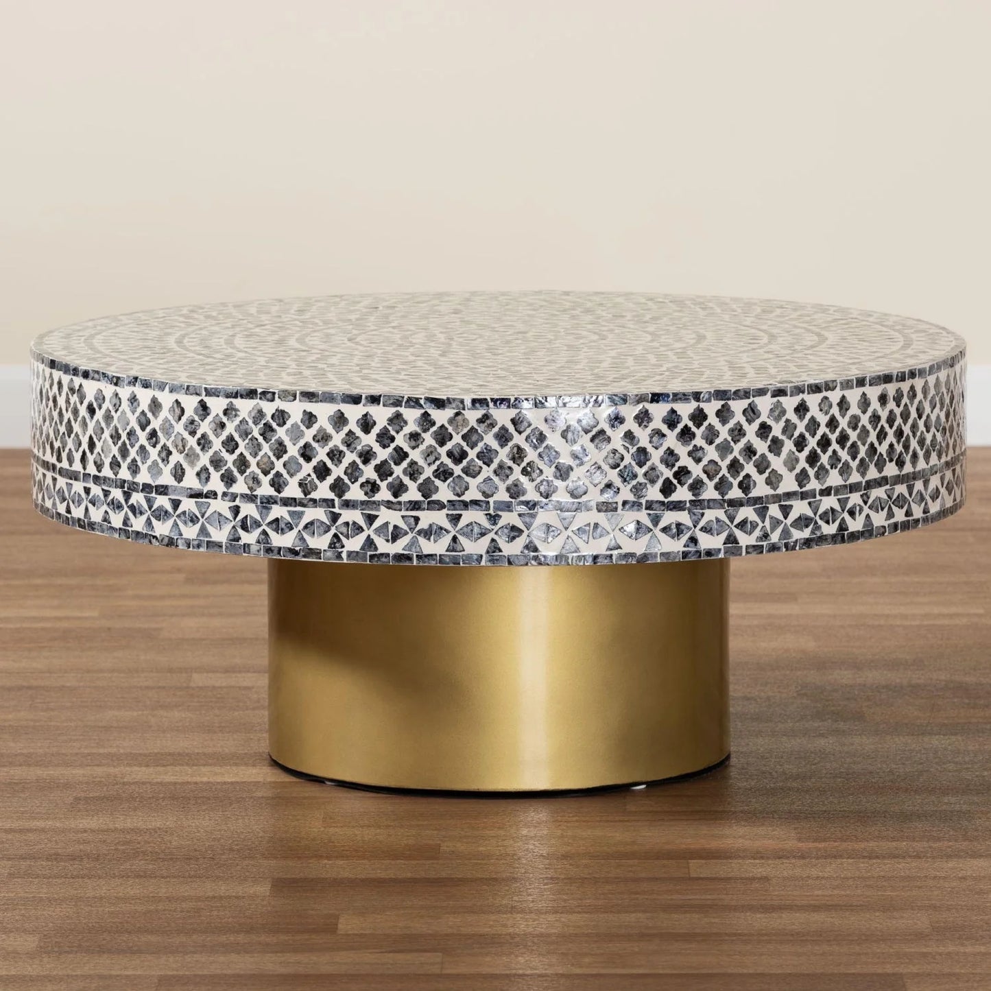 Luxury Round Mosaic Capiz Shell Coffee Table Modern Italian Style for Villa