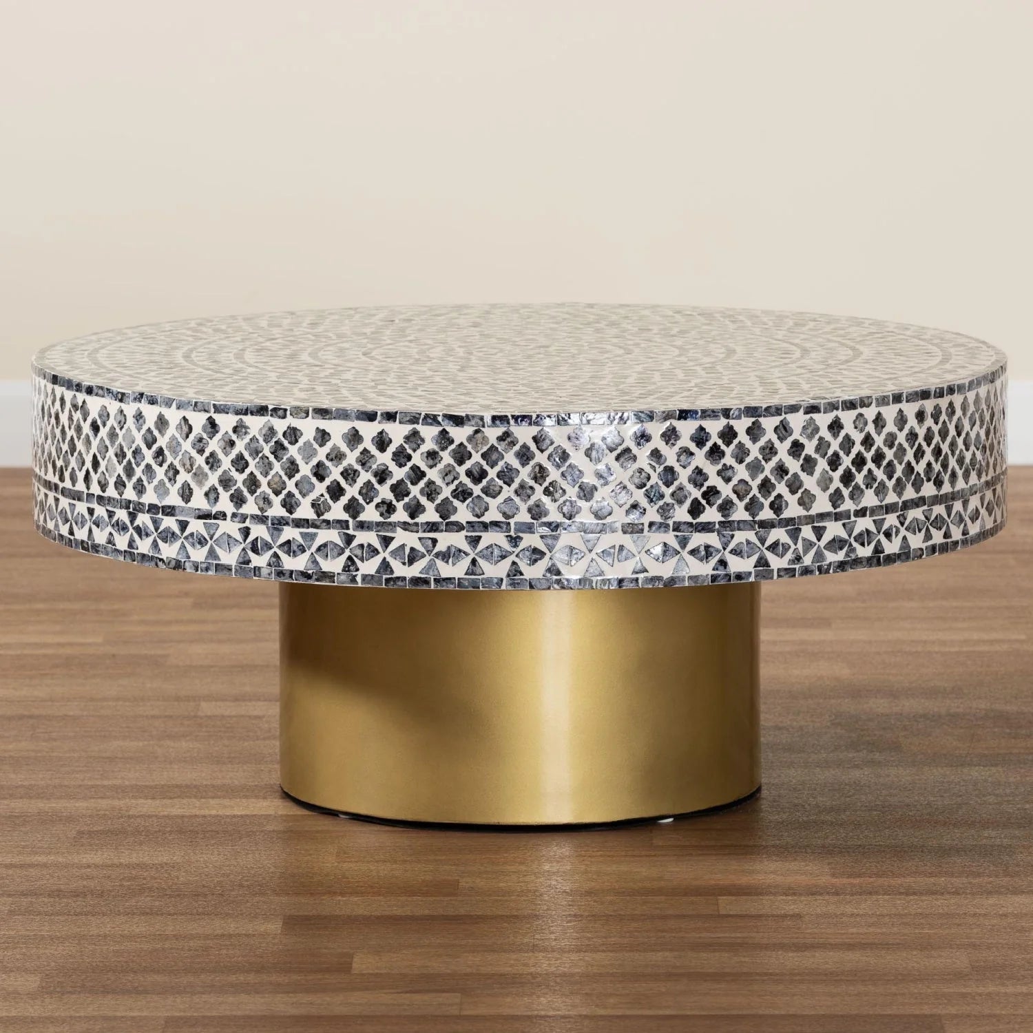 Luxury Round Mosaic Capiz Shell Coffee Table Modern Italian Style for Villa