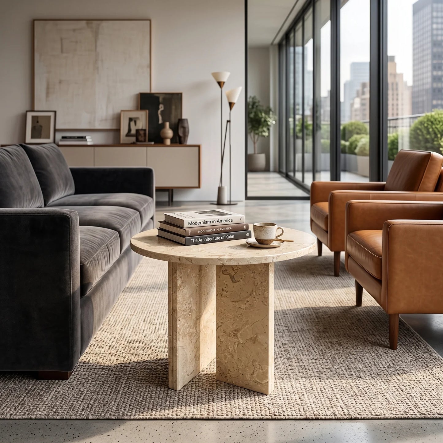 Luxury Round Natural Marble Coffee Table Modern Italian Style for Villa