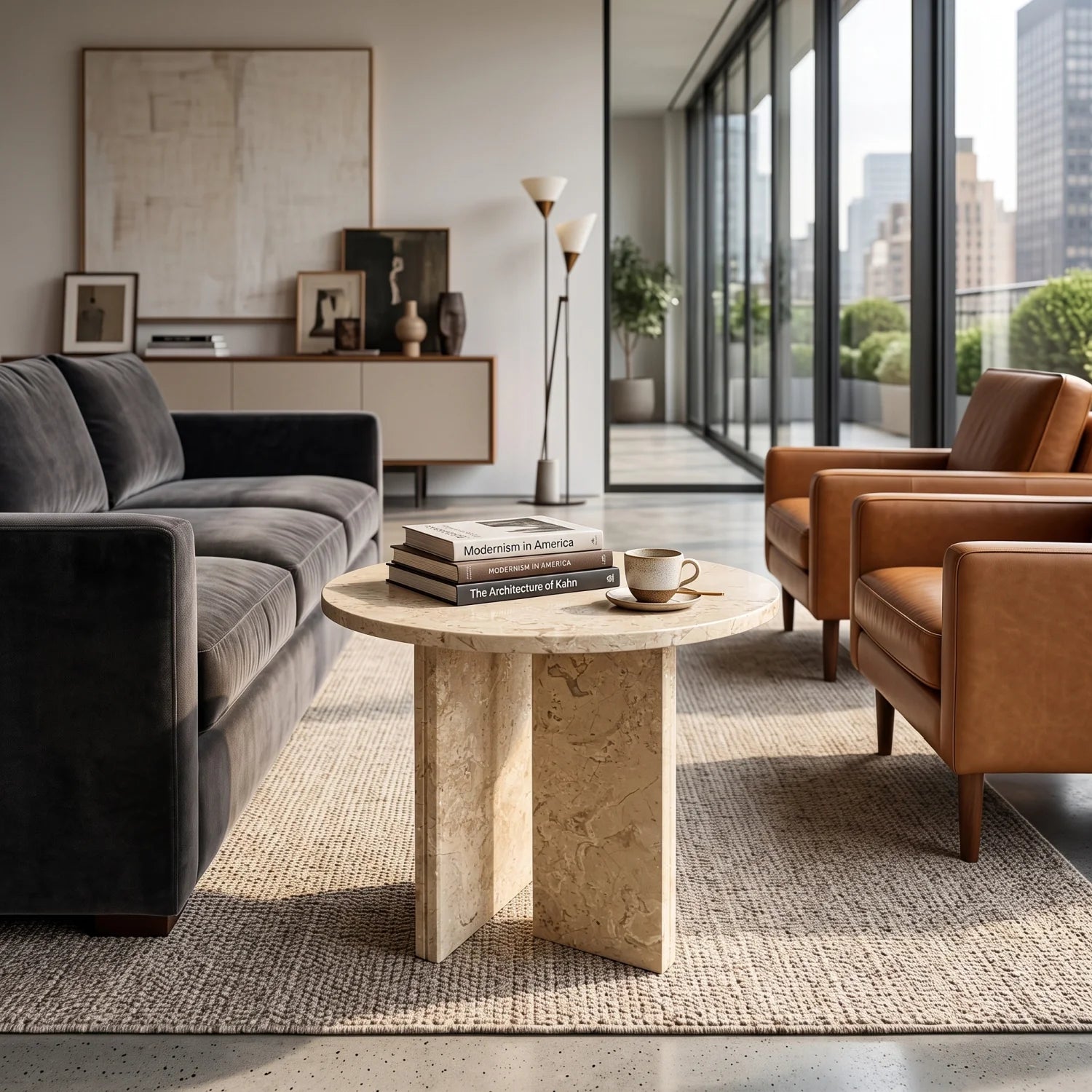 Luxury Round Natural Marble Coffee Table Modern Italian Style for Villa