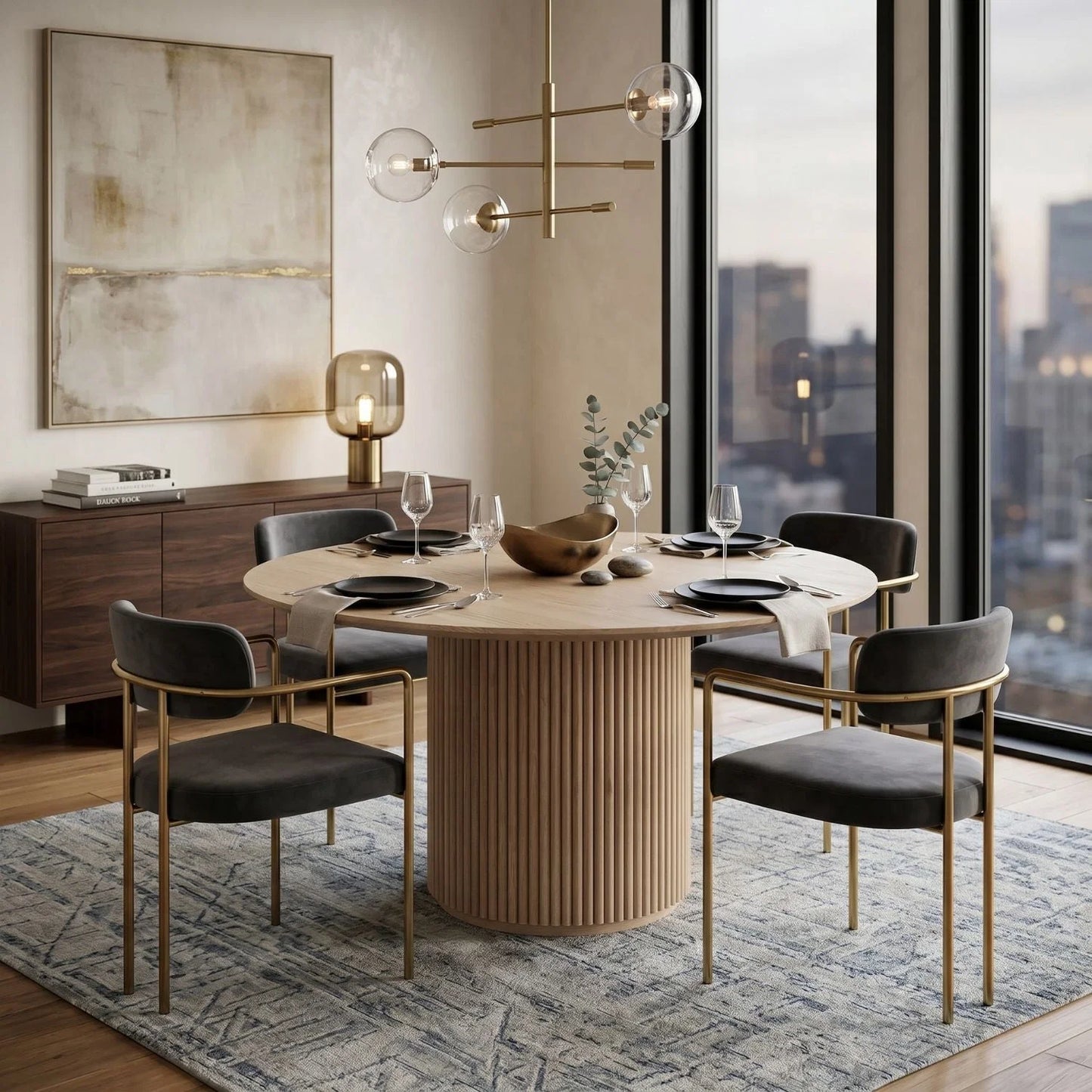 Luxury Round Natural Oak Dining Table Modern Italian Style for Villa