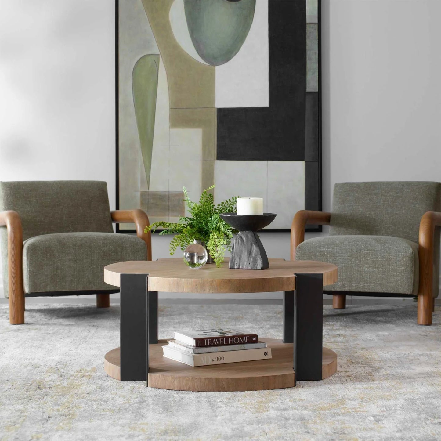 Luxury Round Natural Wood Coffee Table Modern Italian Style for Villa