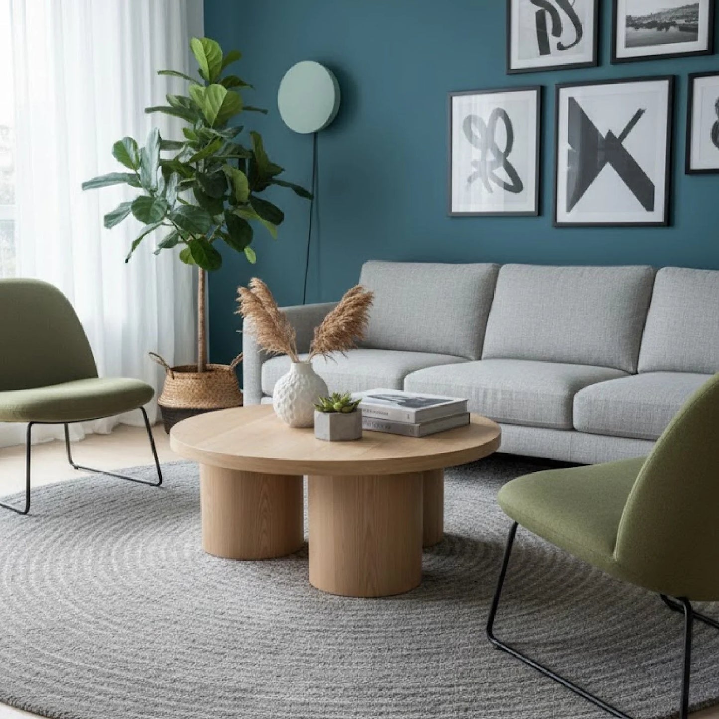 Luxury Round Oak Coffee Table Modern Italian Style for Villa