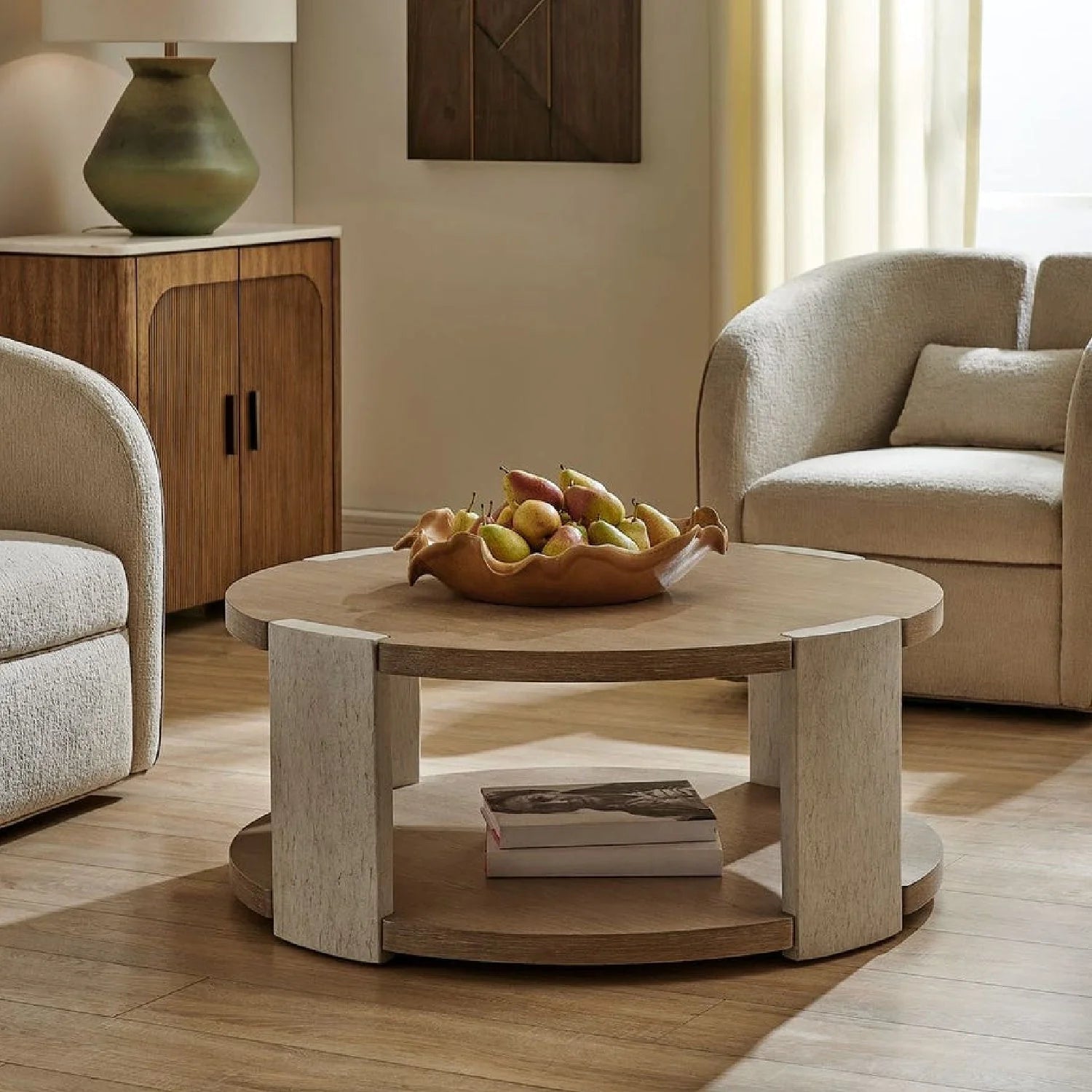 Luxury Round Oak Coffee Table Modern Italian Style for Villa