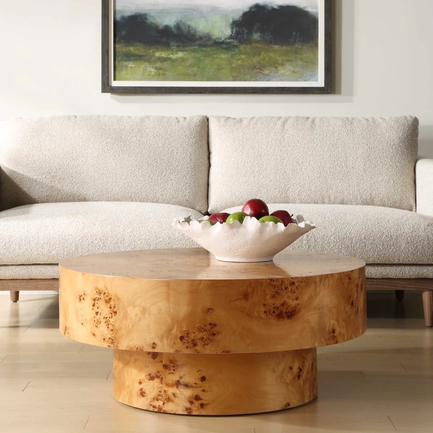 Luxury Round Poplar Burl Coffee Table Modern Italian Style for Villa
