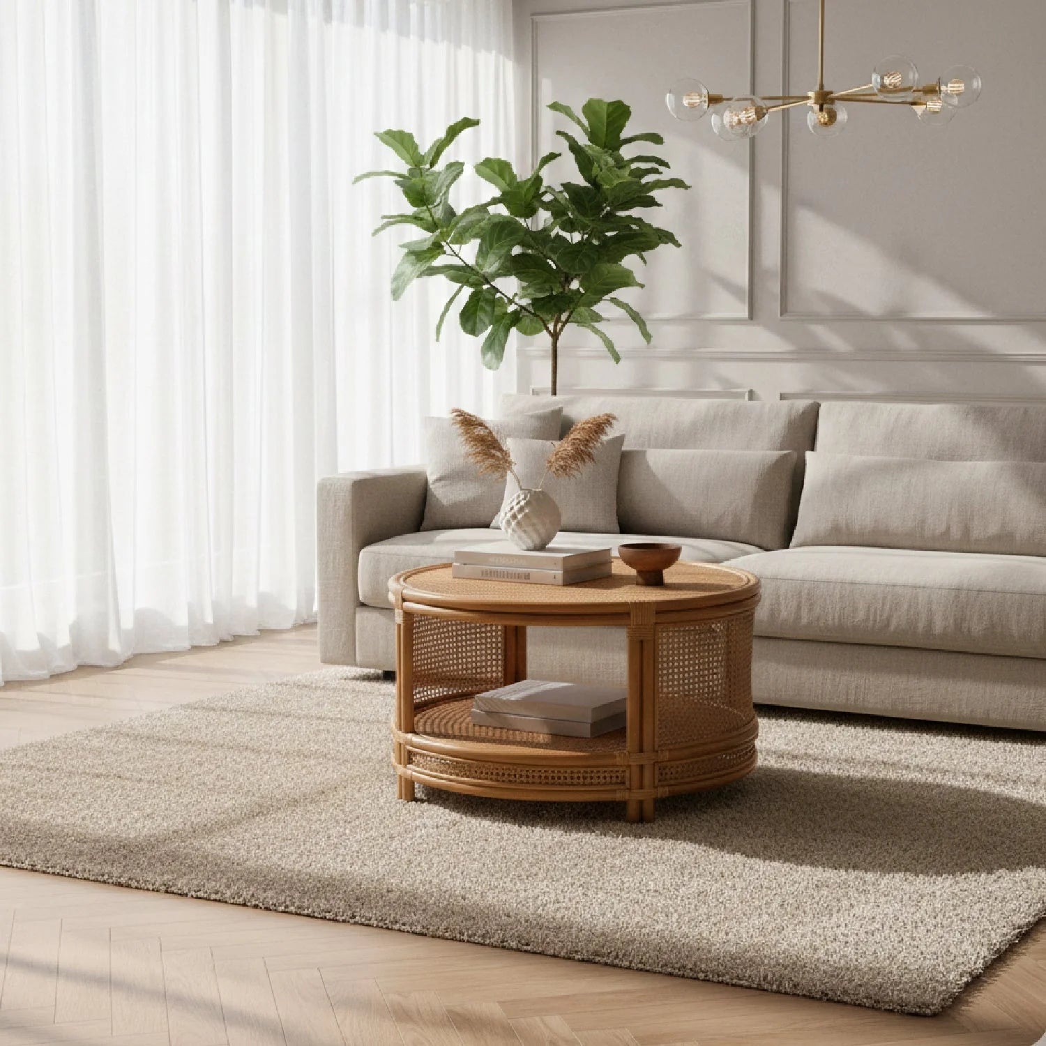 Luxury Round Rattan Coffee Table Modern Italian Style for Villa