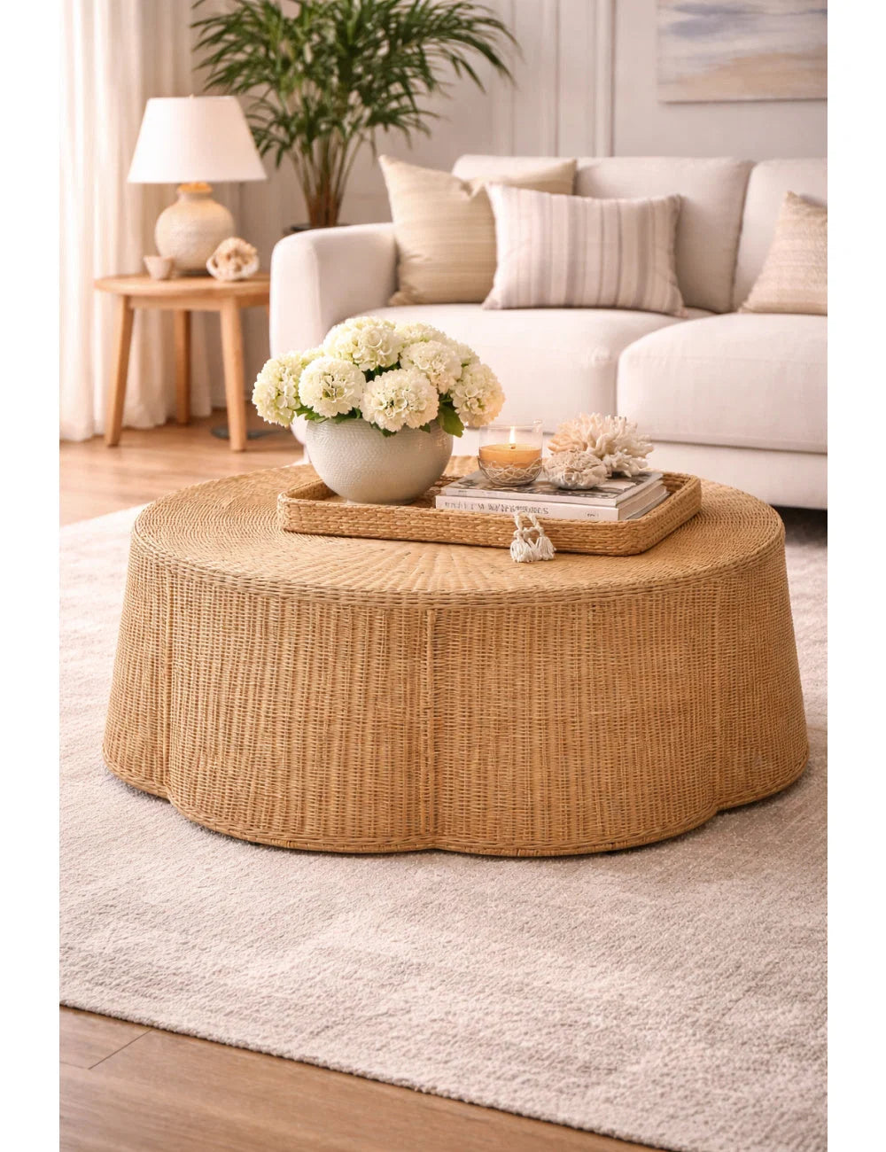 Luxury Round Rattan Coffee Table Modern Italian Style for Villa