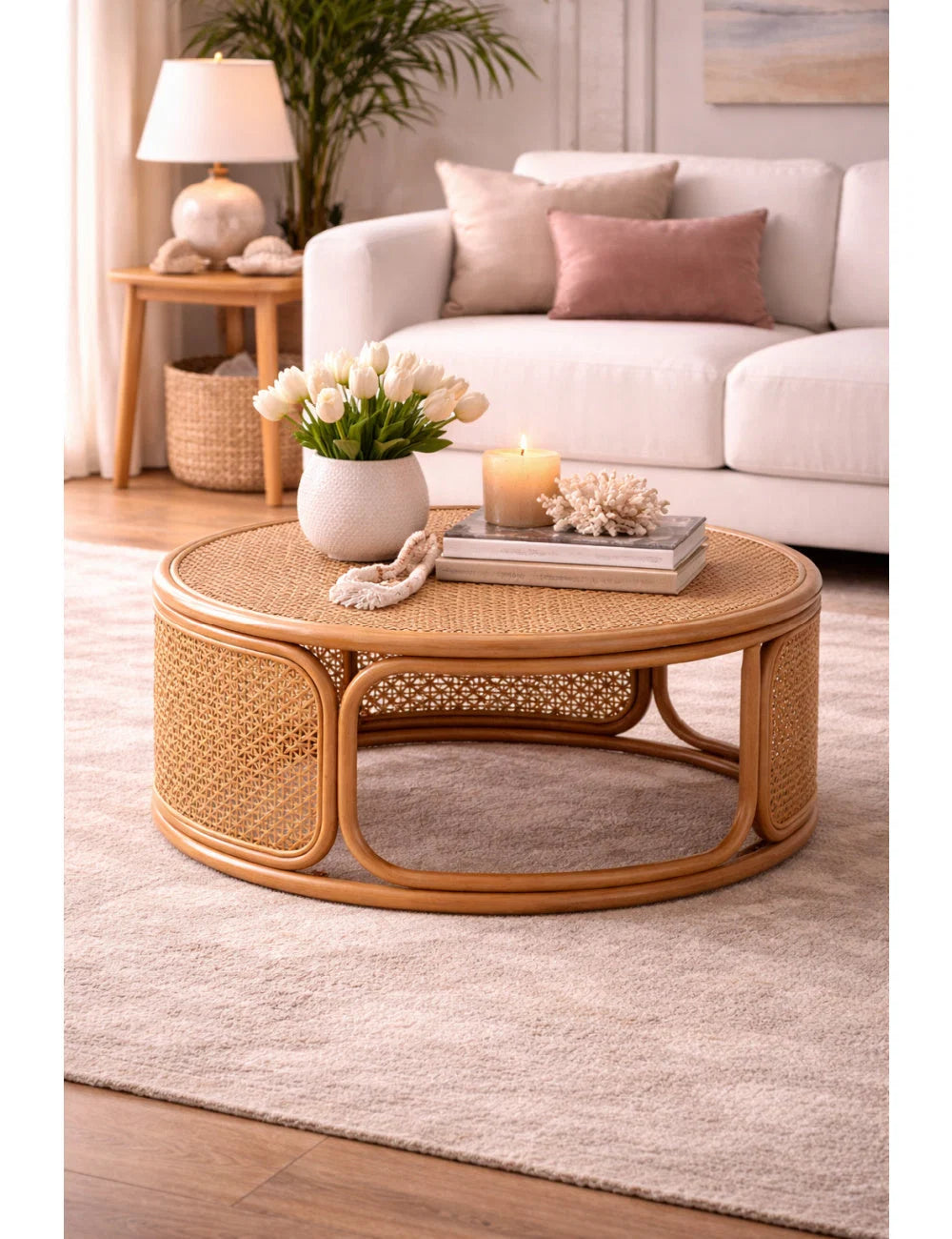 Luxury Round Rattan Peel Coffee Table Modern Italian Style for Villa