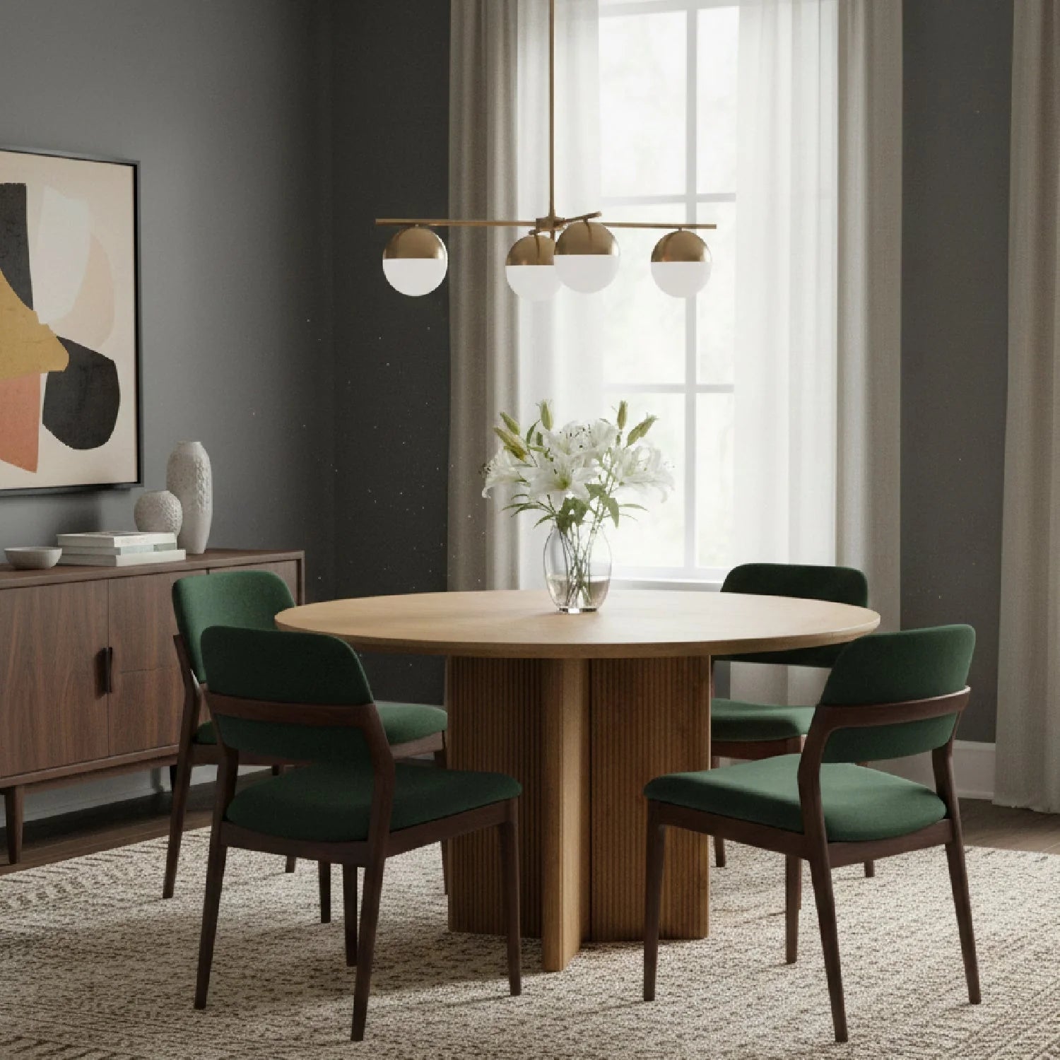 Luxury Round Ribbed Mango Wood Dining Table Modern Italian Style for Villa