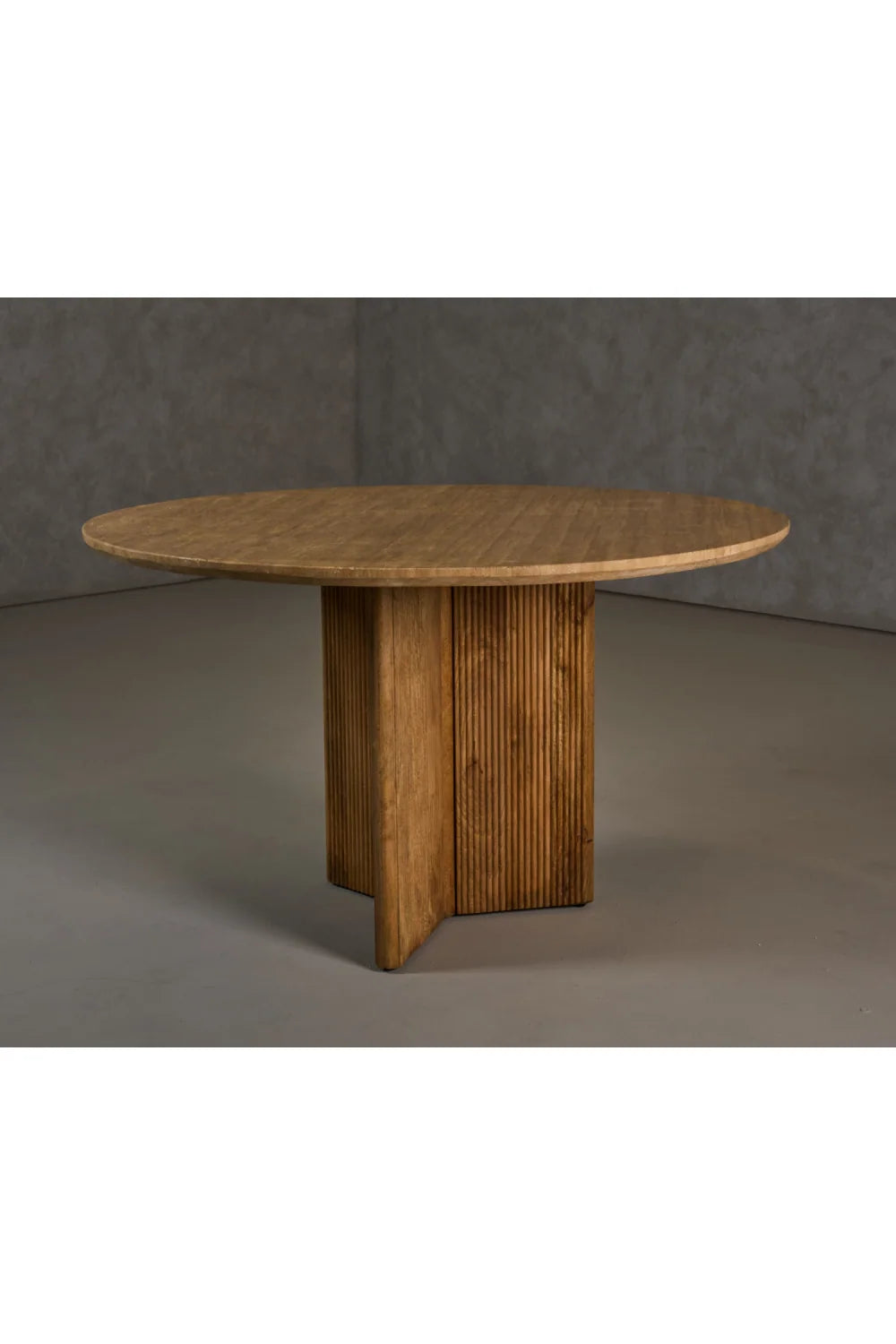 Luxury Round Ribbed Mango Wood Dining Table Modern Italian Style for Villa