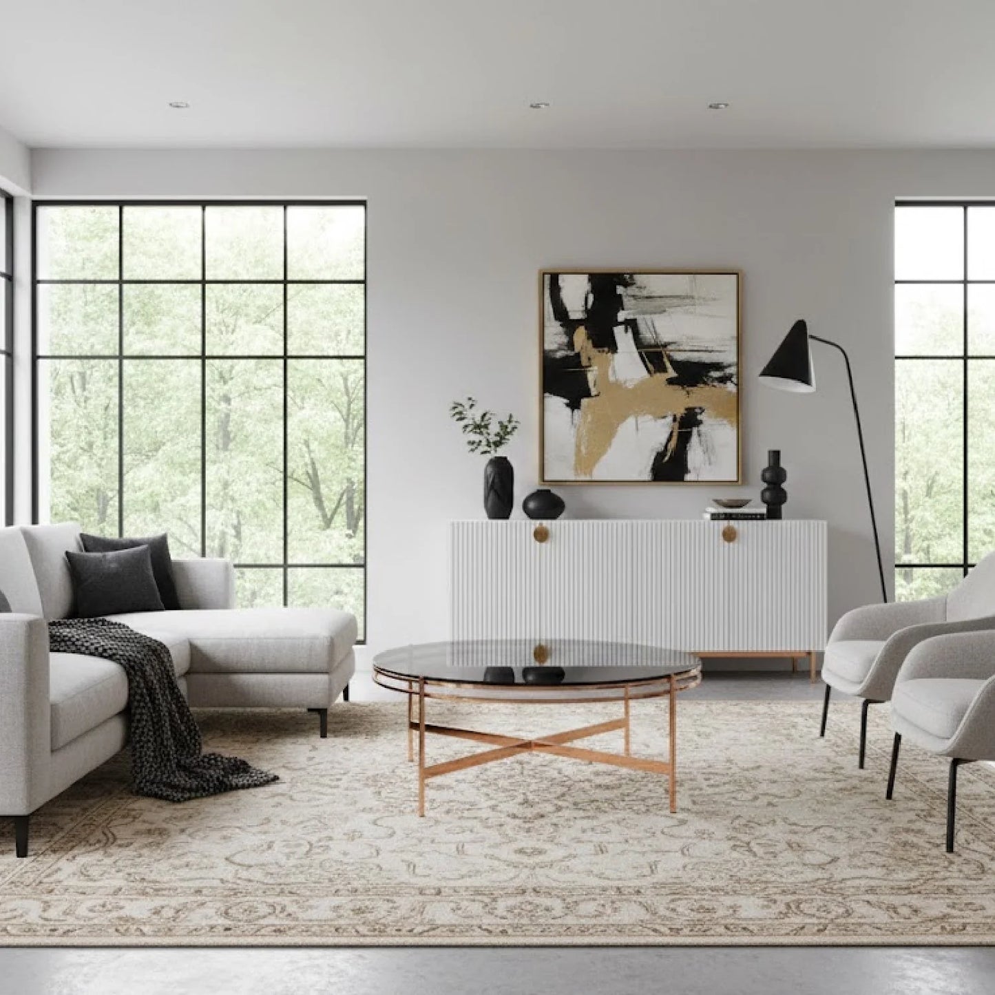 Luxury Round Smoked Glass Coffee Table Modern Italian Style for Villa