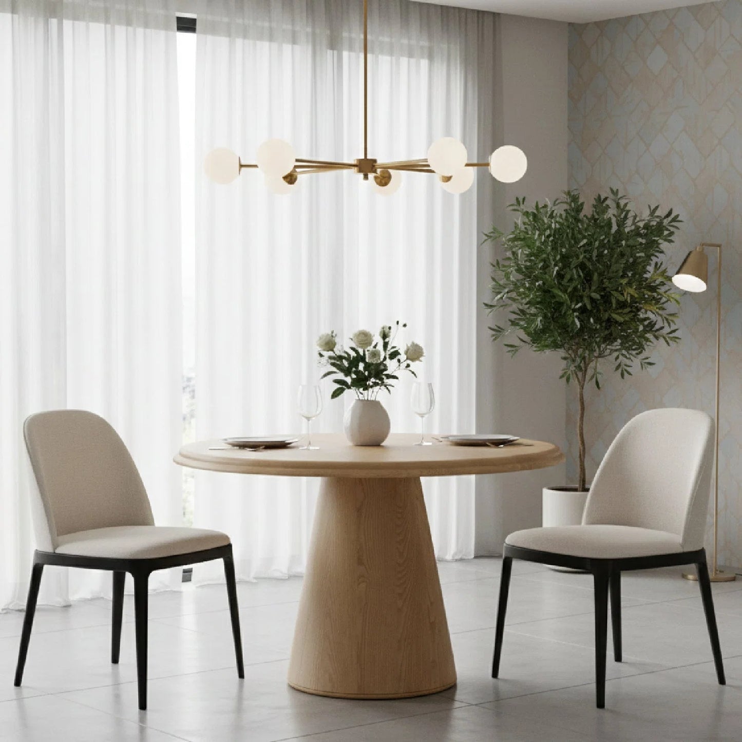 Luxury Round Solid Ash Dining Table Modern Italian Style for Villa