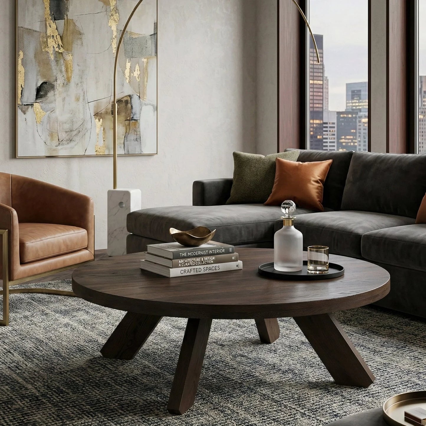 Luxury Round Solid Oak Coffee Table Modern Italian Style for Villa