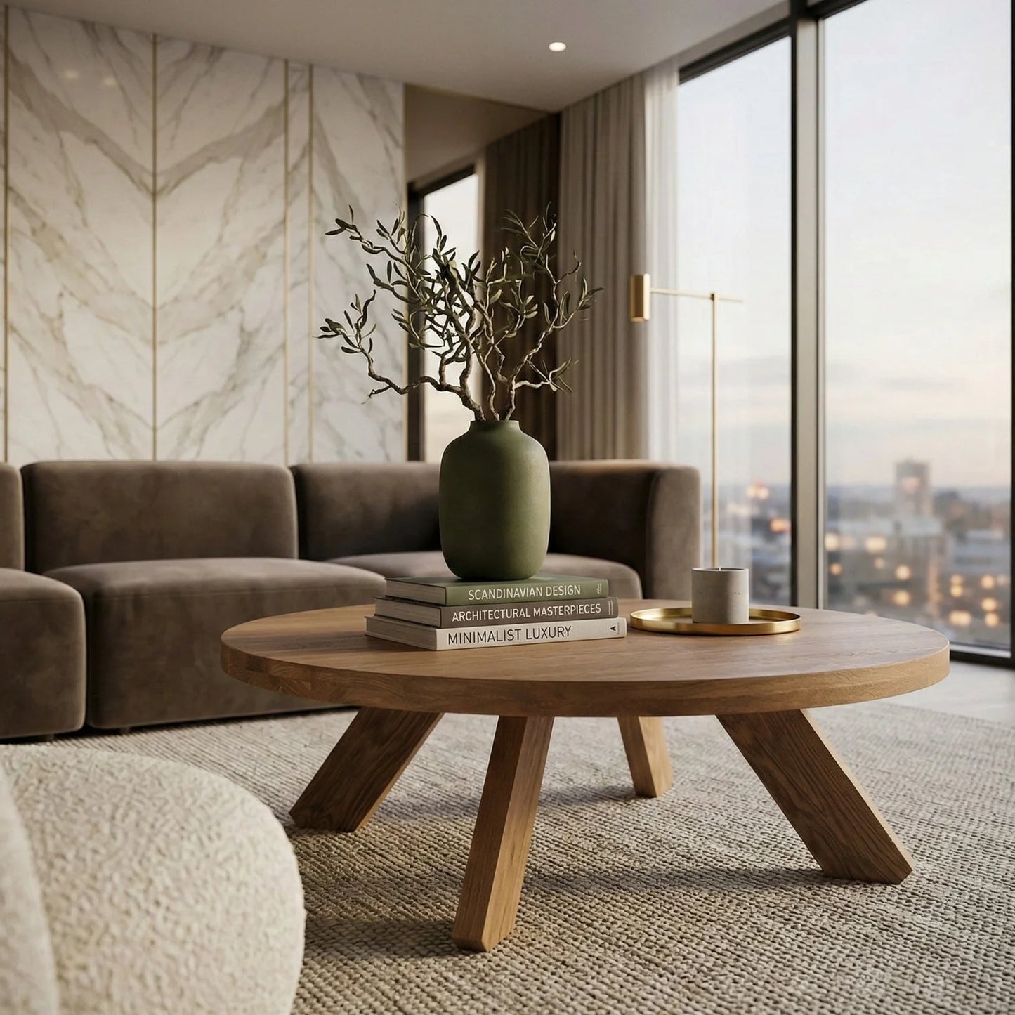 Luxury Round Solid Oak Coffee Table Modern Italian Style for Villa