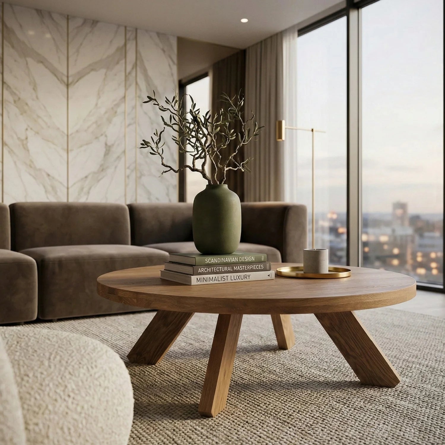 Luxury Round Solid Oak Coffee Table Modern Italian Style for Villa
