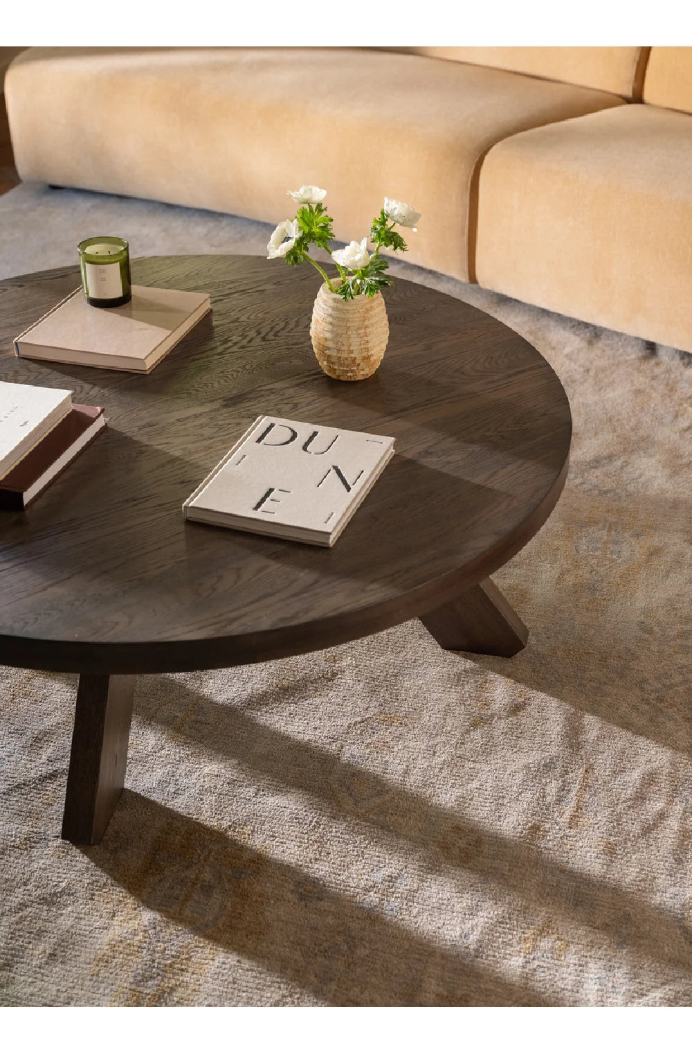 Luxury Round Solid Oak Coffee Table Modern Italian Style for Villa