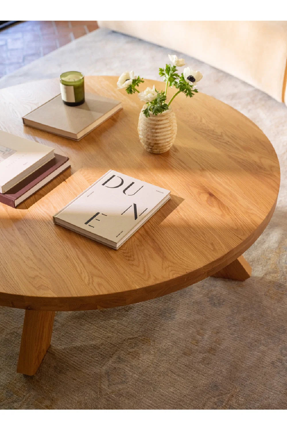 Luxury Round Solid Oak Coffee Table Modern Italian Style for Villa