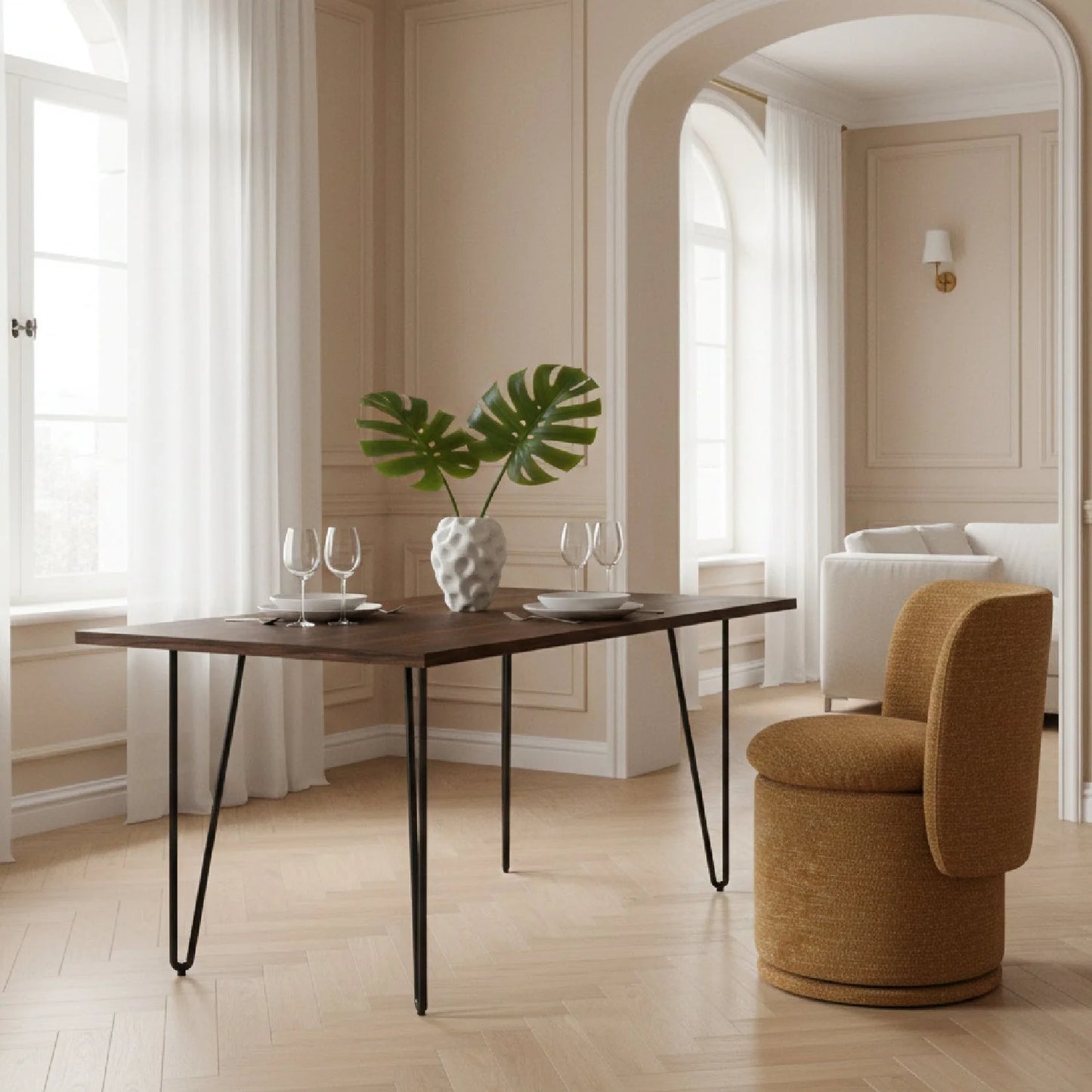 Luxury Round Swivel Fabric Modern Dining Chair European Style for Villa