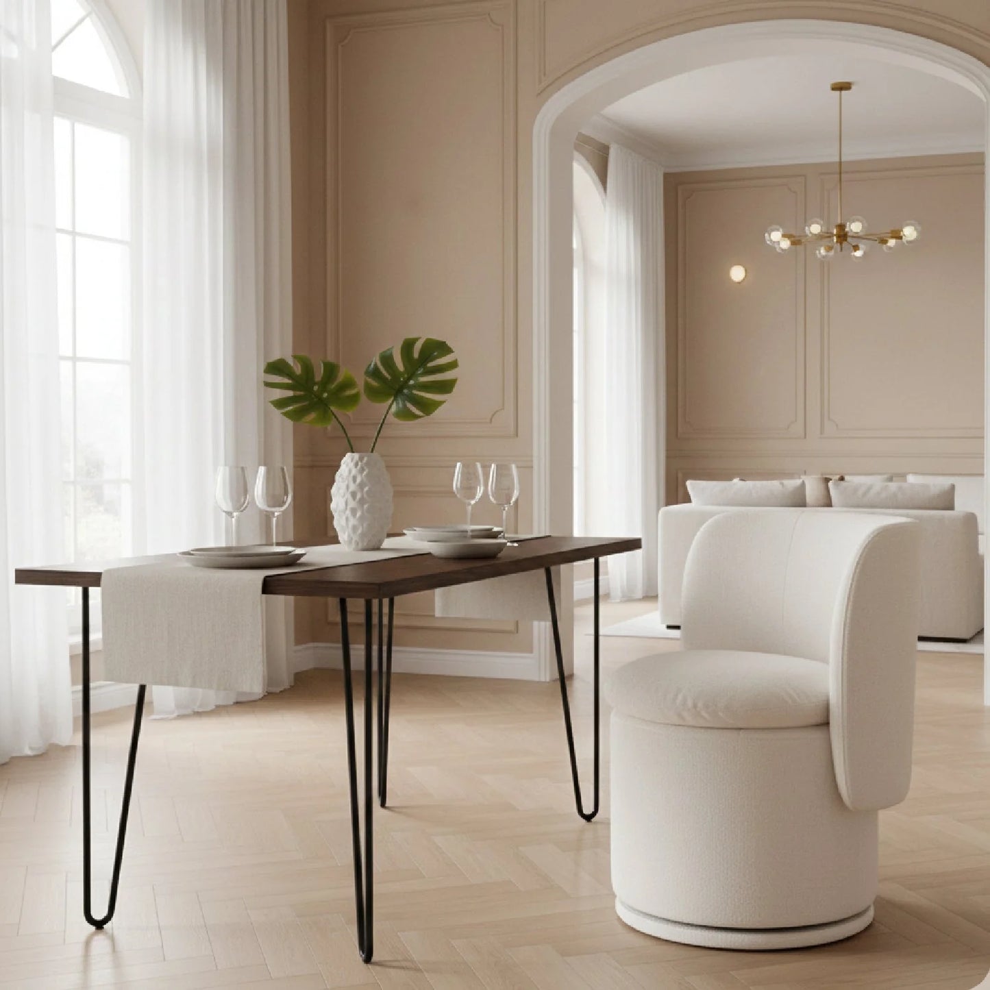 Luxury Round Swivel Fabric Modern Dining Chair European Style for Villa