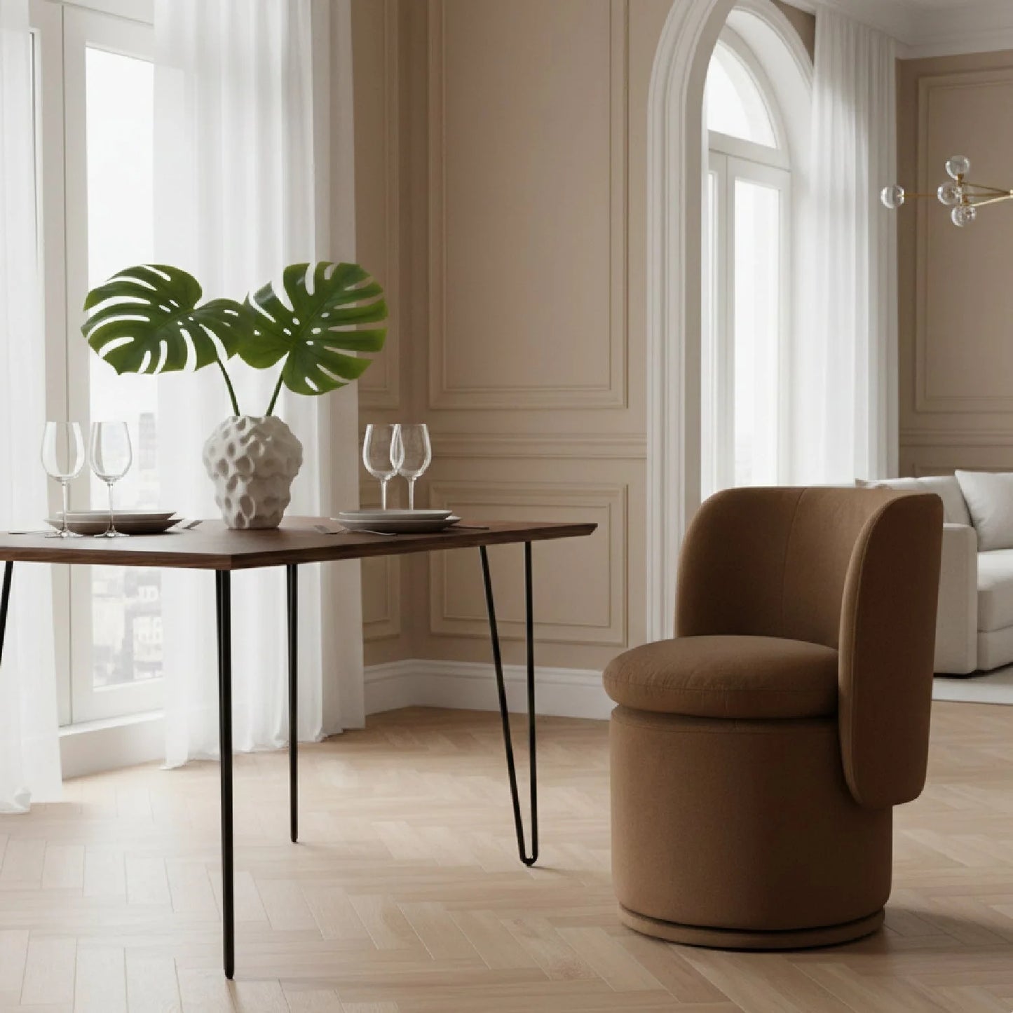 Luxury Round Swivel Fabric Modern Dining Chair European Style for Villa