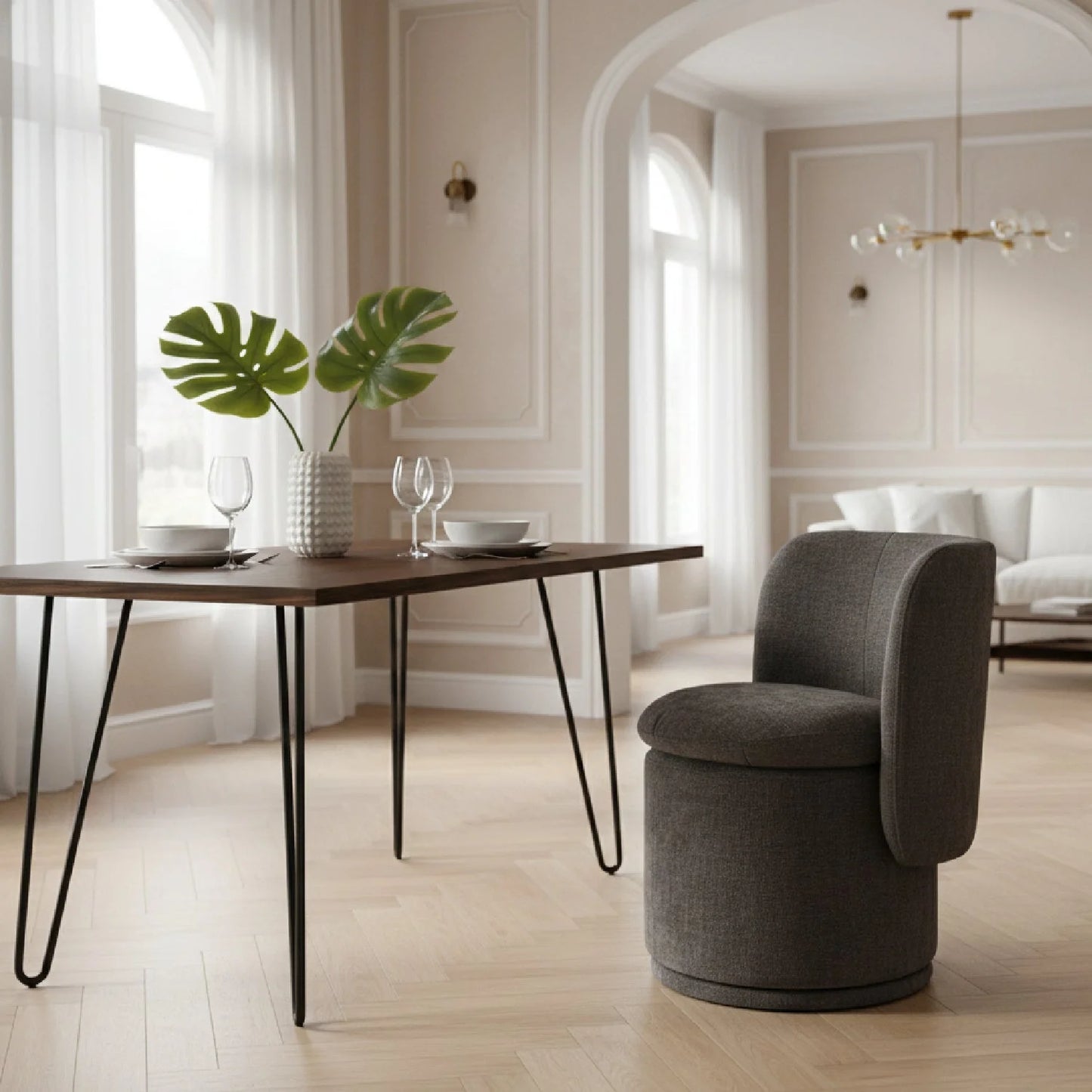 Luxury Round Swivel Fabric Modern Dining Chair European Style for Villa