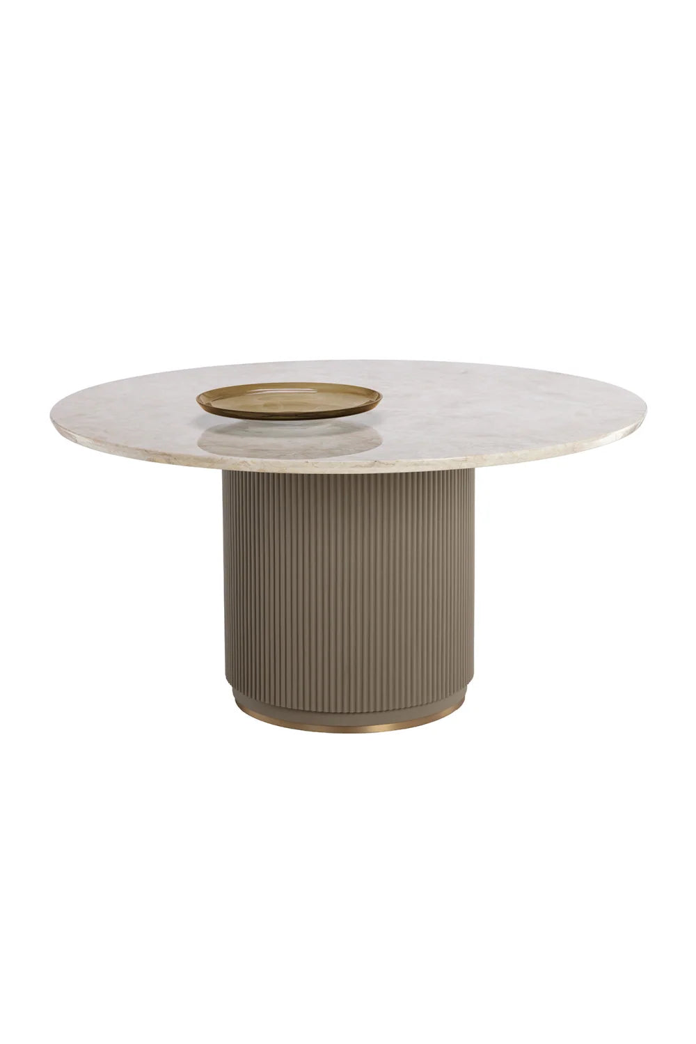 Luxury Round Taupe Leather Marble Dining Table Modern Italian Style for Villa