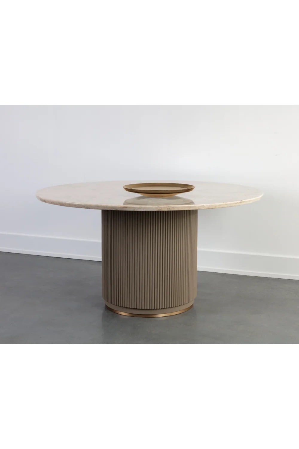 Luxury Round Taupe Leather Marble Dining Table Modern Italian Style for Villa