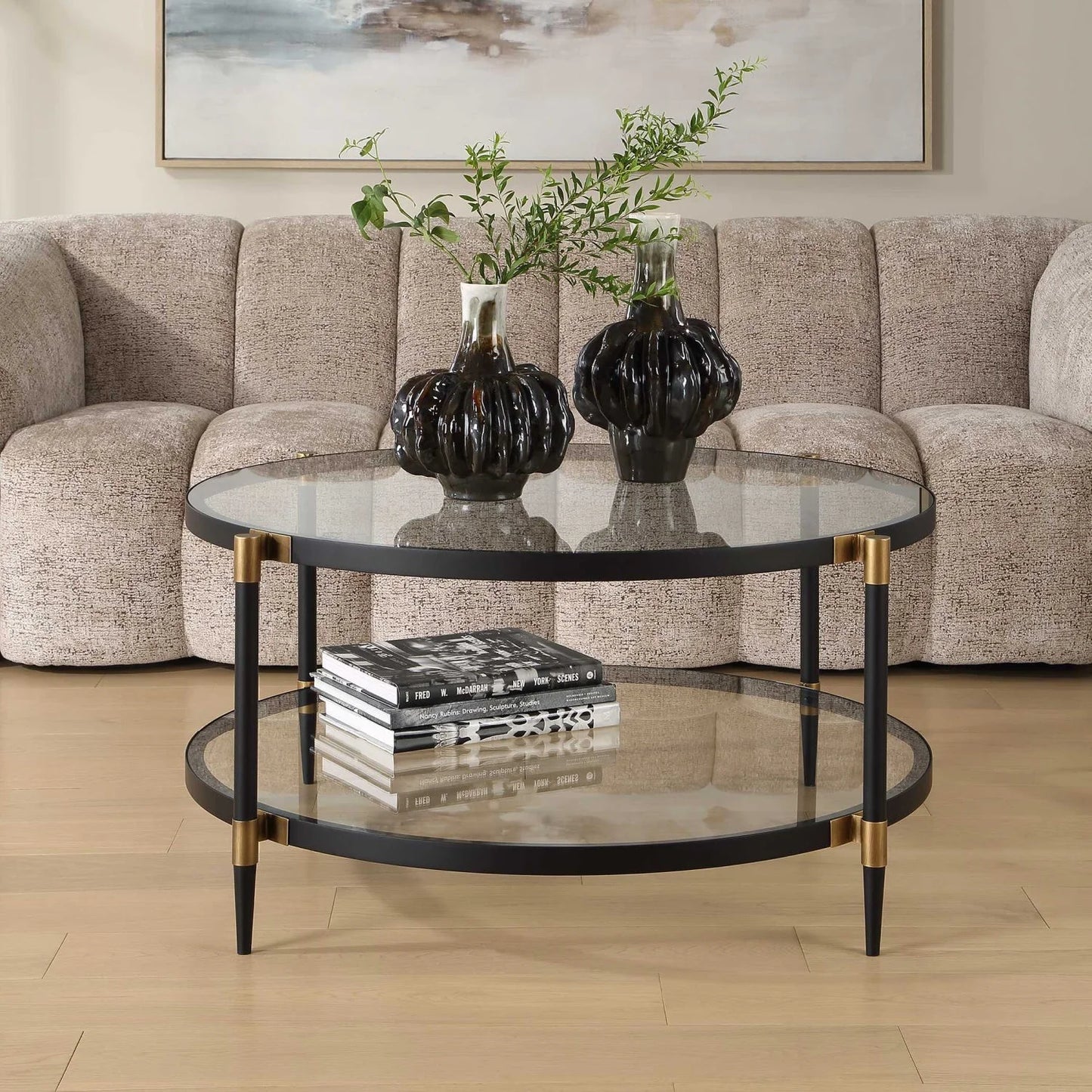 Luxury Round Tempered Glass Coffee Table Modern Italian Style for Villa
