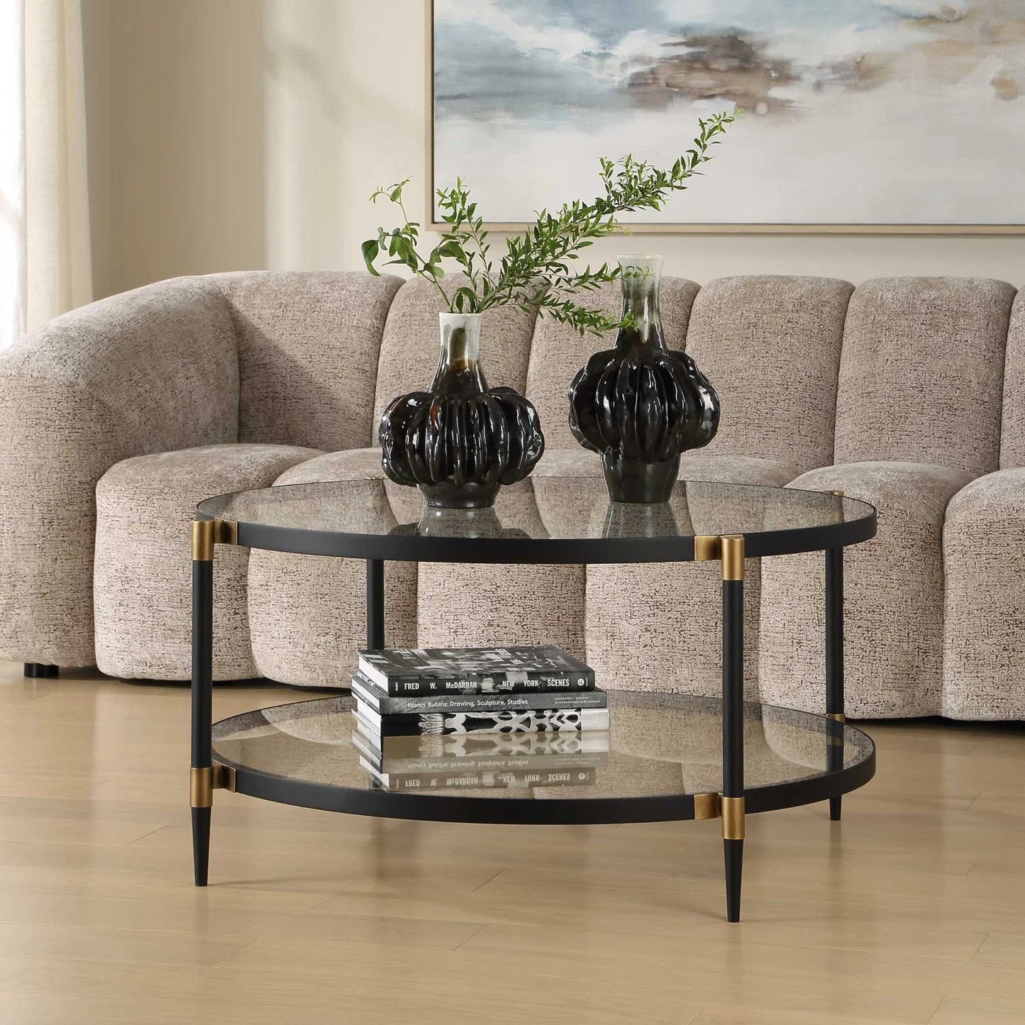 Luxury Round Tempered Glass Coffee Table Modern Italian Style for Villa