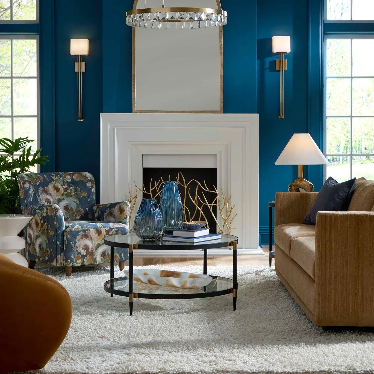 Luxury Round Tempered Glass Coffee Table Modern Italian Style for Villa